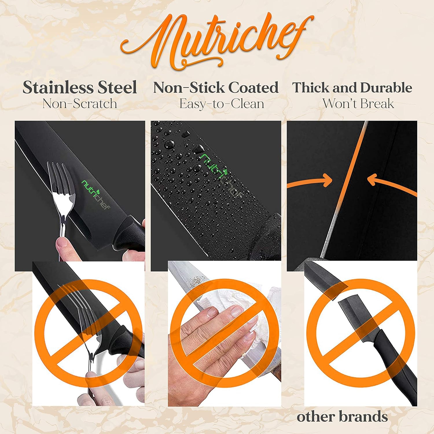 NutriChef 7 Piece Kitchen Knife Set - Stainless Steel Kitchen Precision Knives Set w/ 5 Knives & Bonus Sharpener, Acrylic Block Stand - Cutting