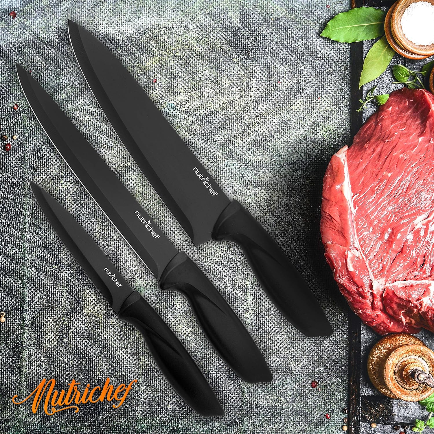 NutriChef 7 Piece Kitchen Knife Set - Stainless Steel Kitchen Precision Knives Set w/ 5 Knives & Bonus Sharpener, Acrylic Block Stand - Cutting