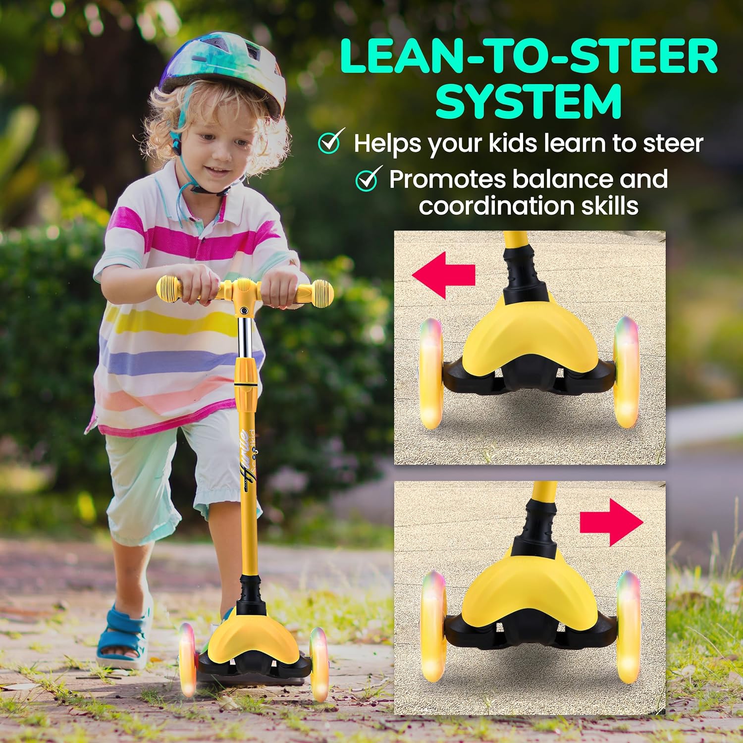 Trottinette pour enfants Mini de Hurtle - Trottinette légère à 3 roues avec roues lumineuses LED, antidérapante, plaisir intérieur/extérieur à