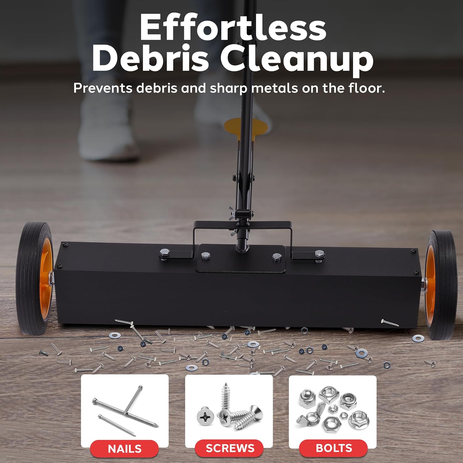 Balayeuse magnétique à roulettes de 24 po de Pyle avec poignée réglable – Construction en métal robuste et durable, nettoyage robuste, ramasseur