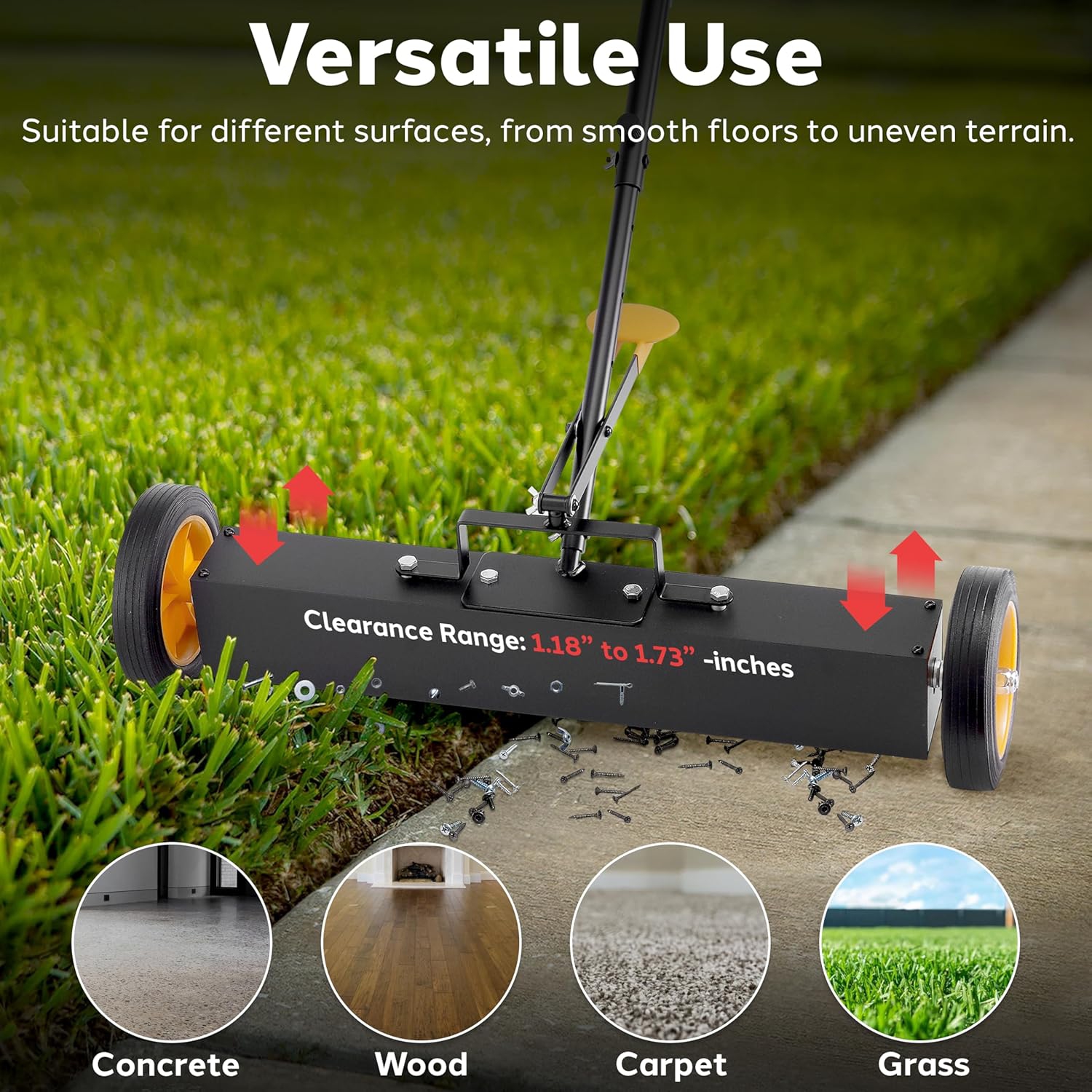 Balayeuse magnétique à roulettes de 24 po de Pyle avec poignée réglable – Construction en métal robuste et durable, nettoyage robuste, ramasseur