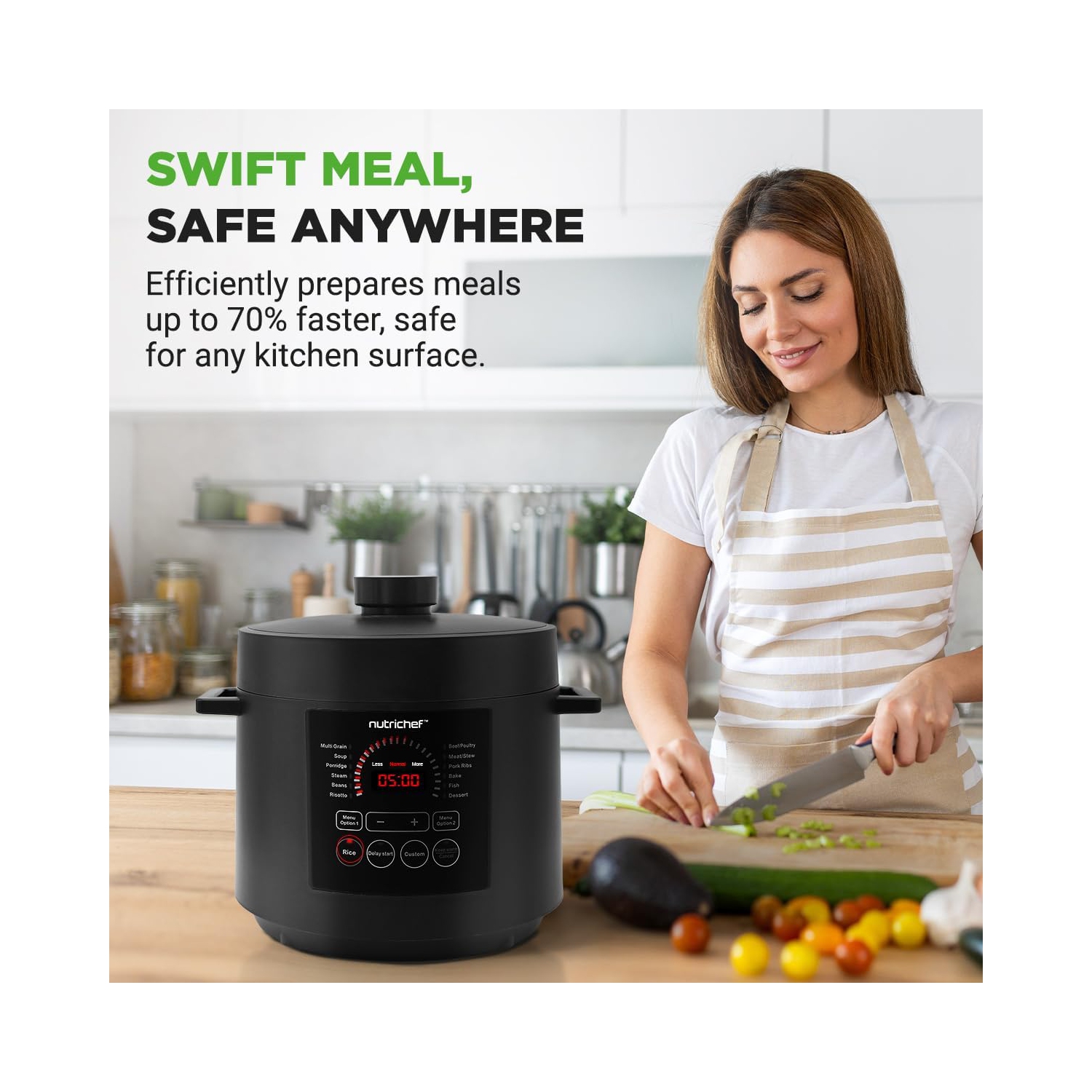 NutriChef Electric Pressure Cooker 6 Quart Capacity | 9 Function Digital Countertop Pressure Cooker | Adjustable Time & Temperature | Cook, Bake,