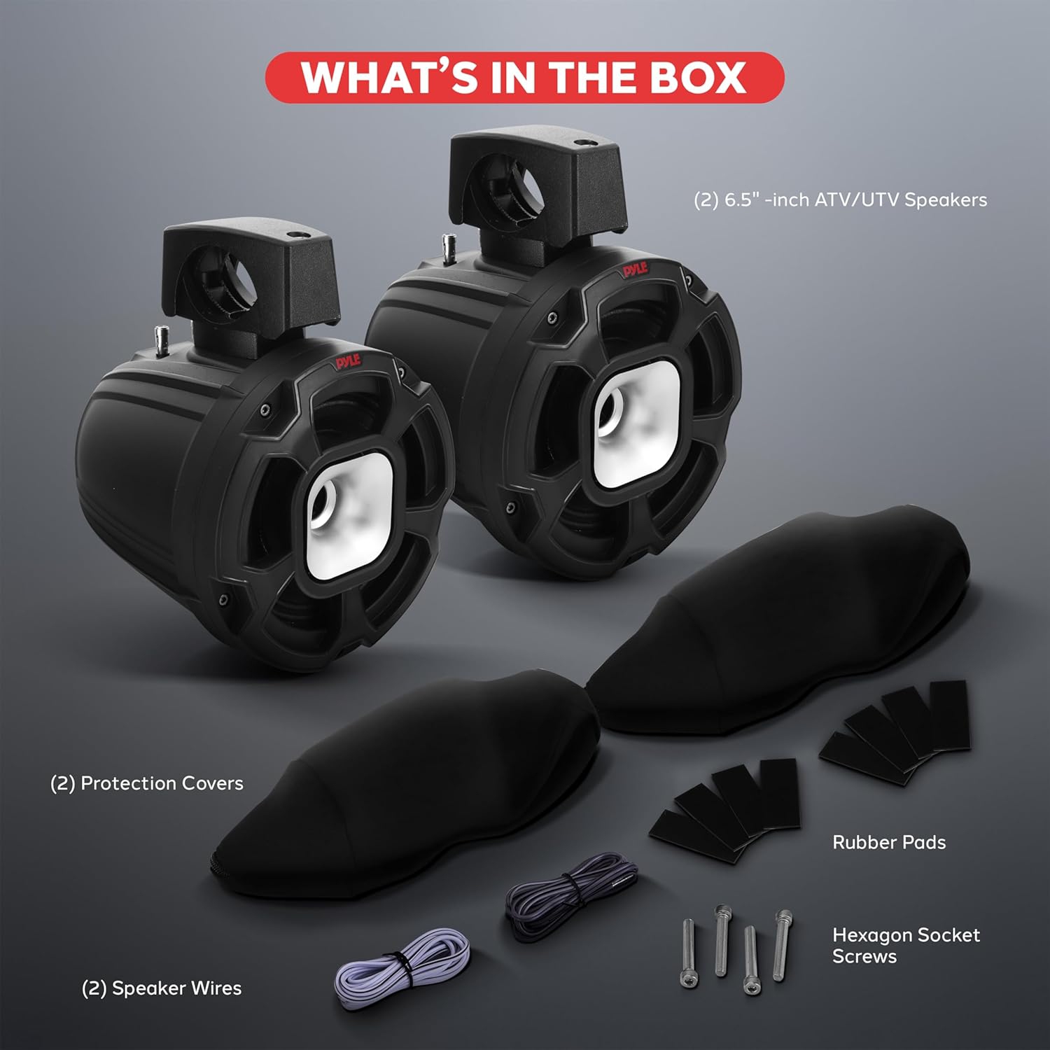6.5’’ Water-Resistant Marine Speakers - UTV Compact PowerSport Vehicle Speaker System - 1300 WATT - 2-Way Full Range Stereo Sound Reproduction, Pyle