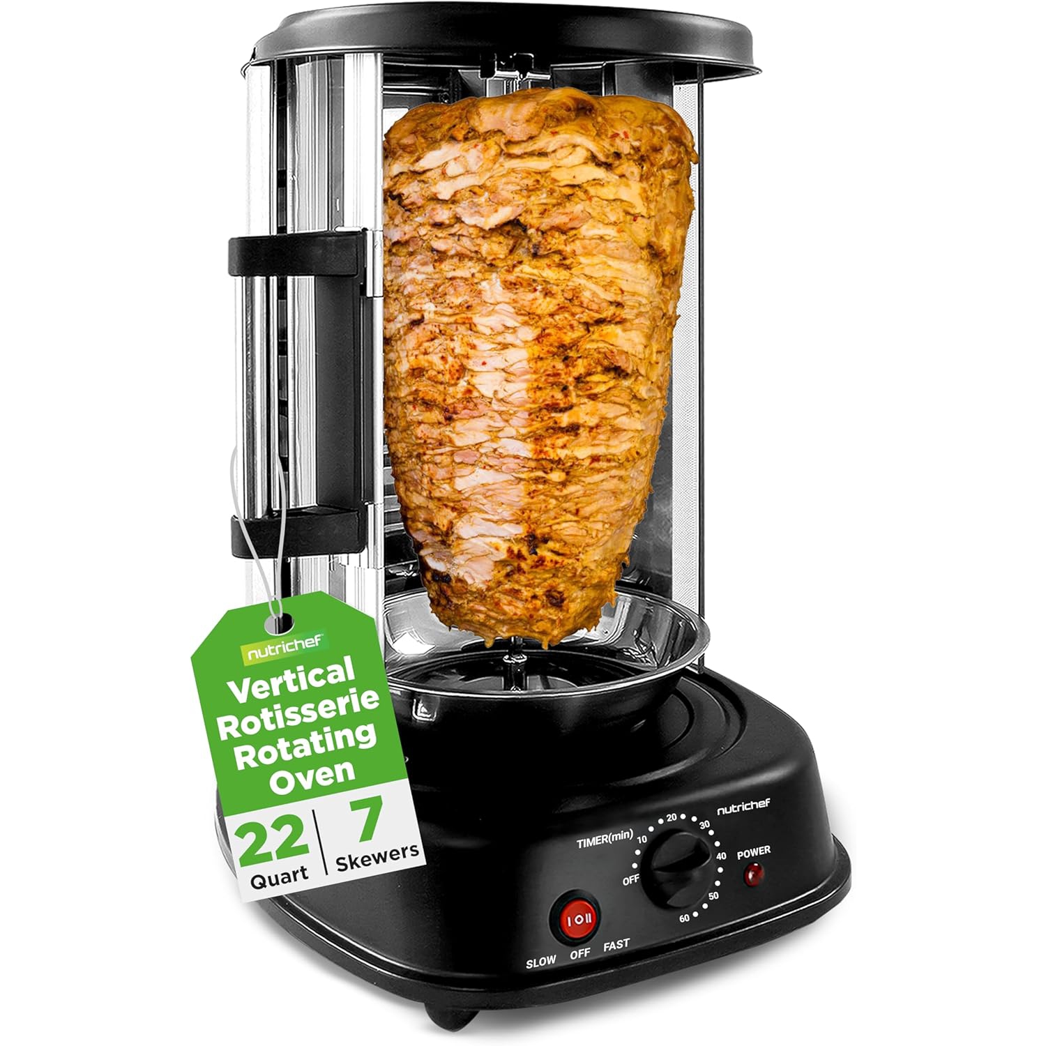NutriChef Vertical Rotating Turkey & Shawarma Oven | Rotisserie, Shawarma, & Kebab Machine | Stain-Resistant, Energy-Efficient | Heat-Resistant Door