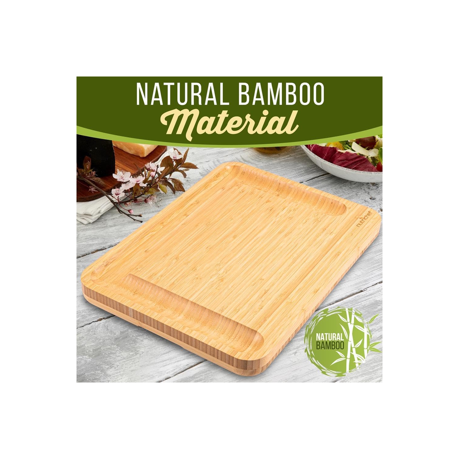 Ensemble plateau à fromage en bambou naturel de NutriChef avec tasse à condiments en prime – Très grande assiette en bois 100 % biologique Home et