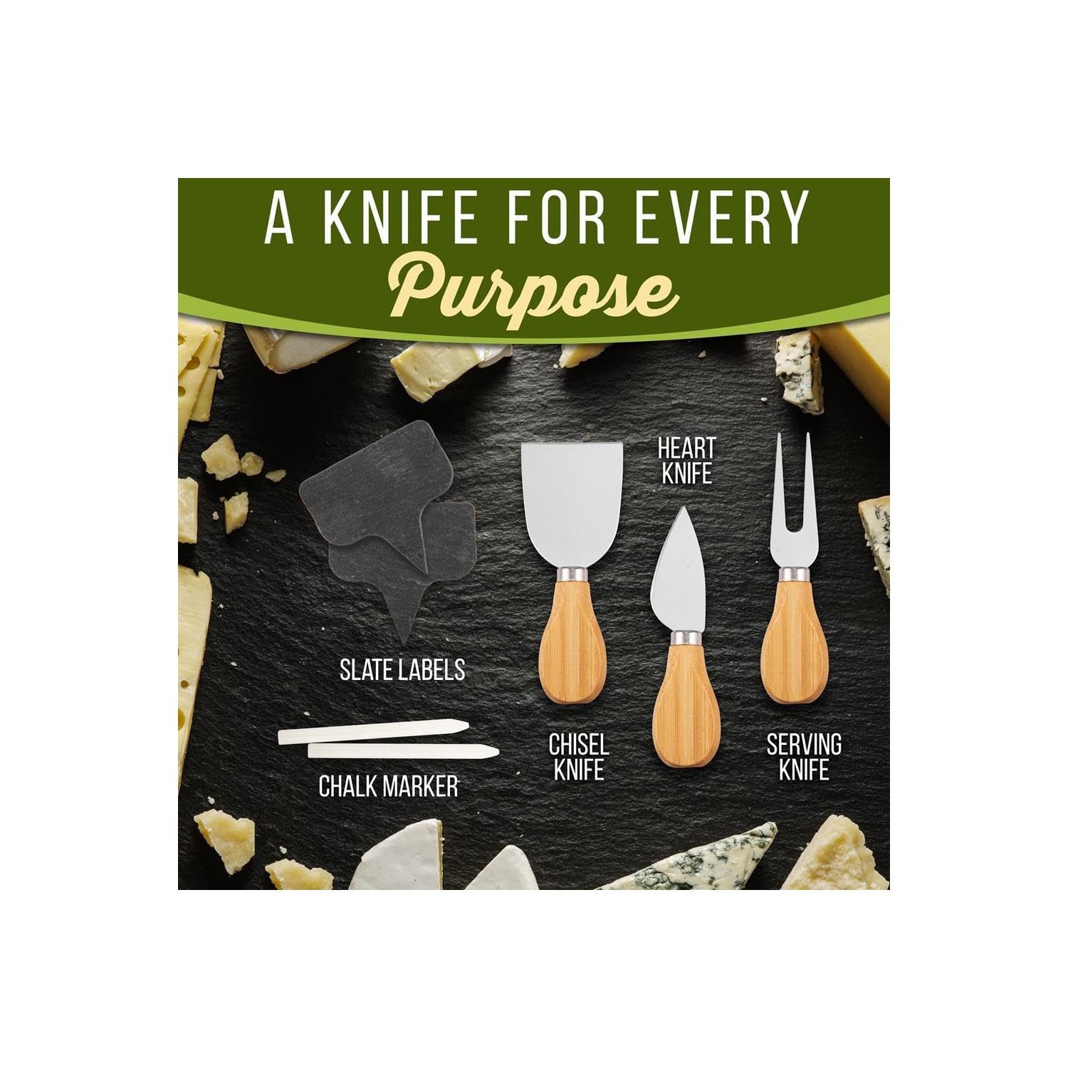 NutriChef Bamboo Natural Cheese Board Set with Bonus Condiment Cup-Extra Large Size 100% Home Organic Wooden Plate and Charcuterie Tray with 4 pcs