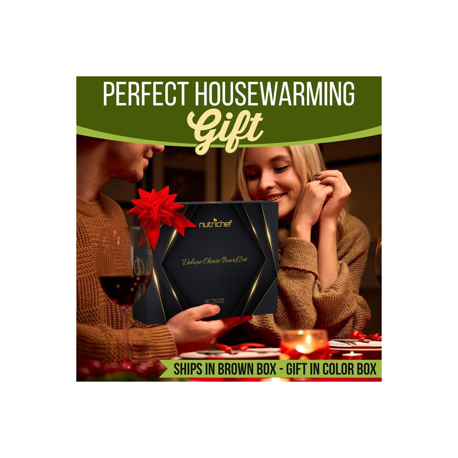 NutriChef Bamboo Natural Cheese Board Set with Bonus Condiment Cup-Extra Large Size 100% Home Organic Wooden Plate and Charcuterie Tray with 4 pcs