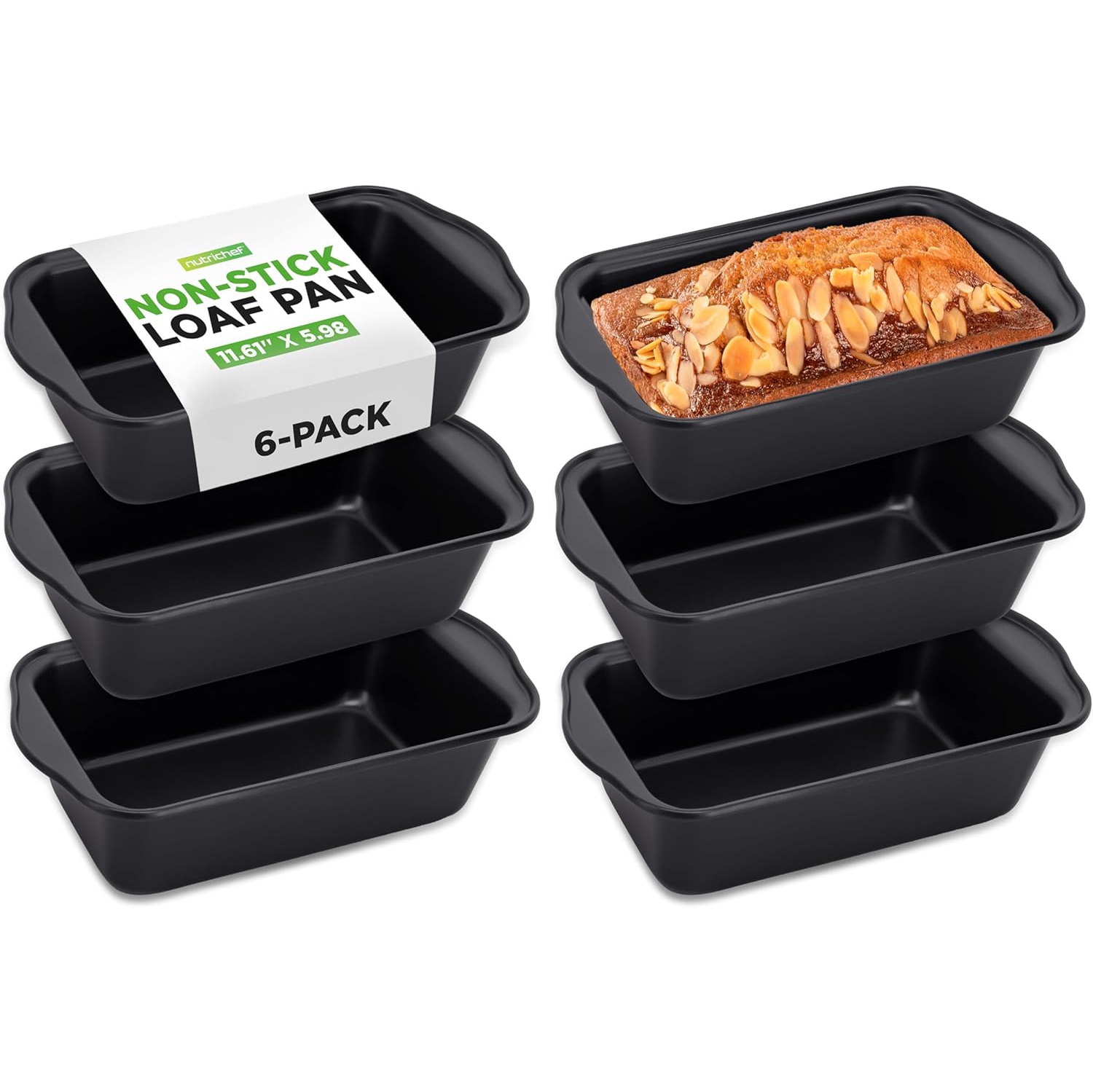 NutriChef Loaf Pans Set of 6 | Non-Stick Premium Bread Pans Quick & Even Heat Distribution | Oven Safe To 450 F | No PFOA, PFOS & PTFE | Food Grade