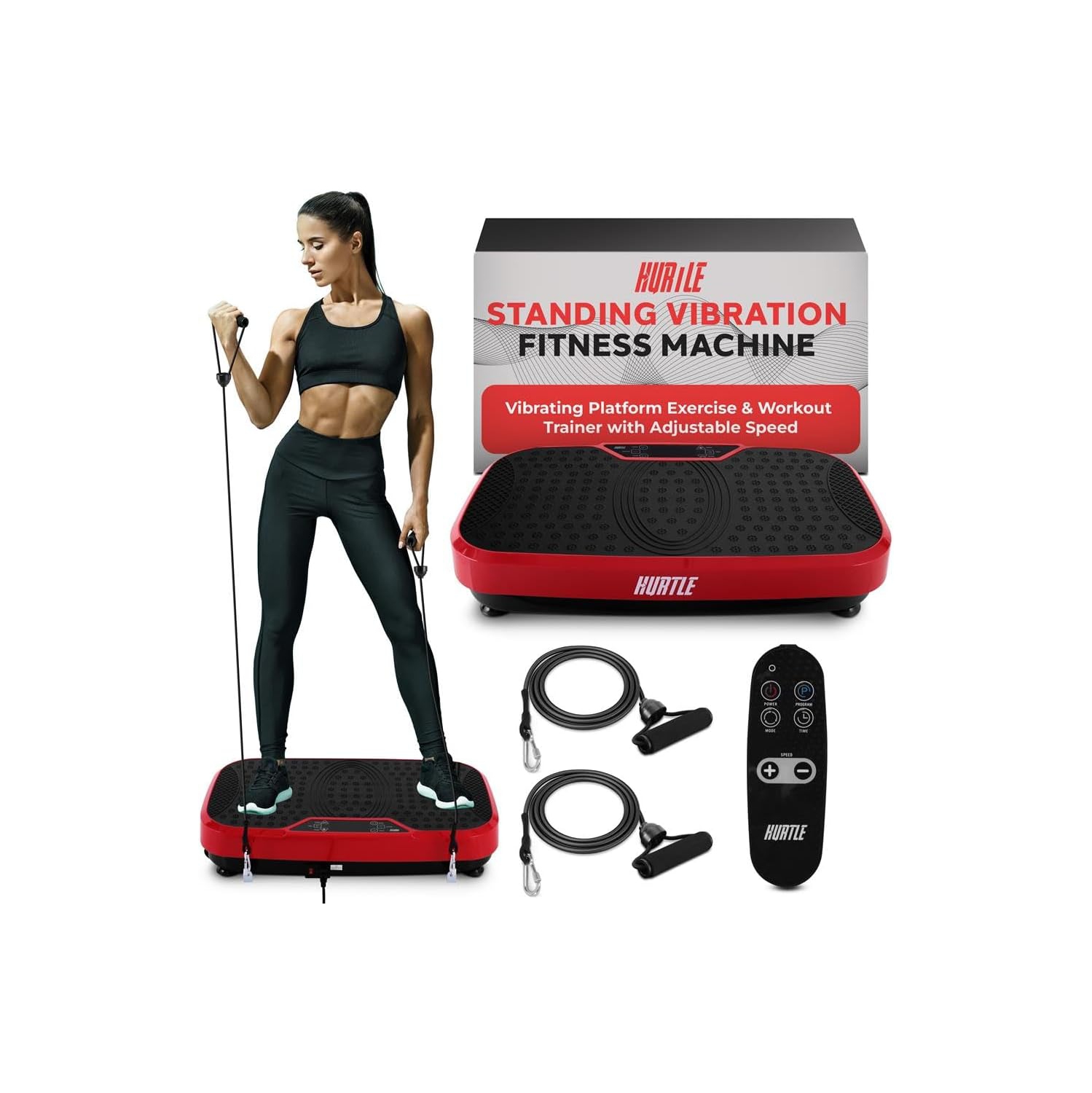 Hurtle Fitness Vibration Platform Machine Home Gym Whole Body Shaker Exercise Machine Workout Trainer Fast Weight Loss w/Resistance Bands Easy Carry