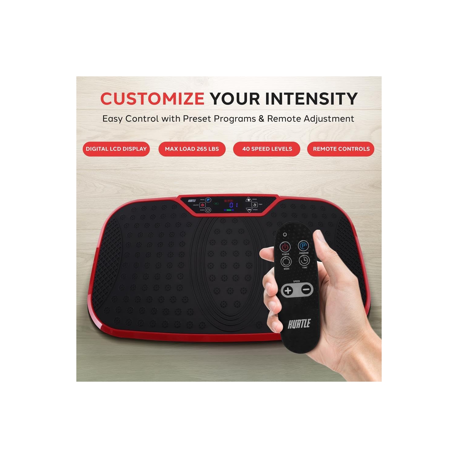 Hurtle Fitness Vibration Platform Machine Home Gym Whole Body Shaker Exercise Machine Workout Trainer Fast Weight Loss w/Resistance Bands Easy Carry