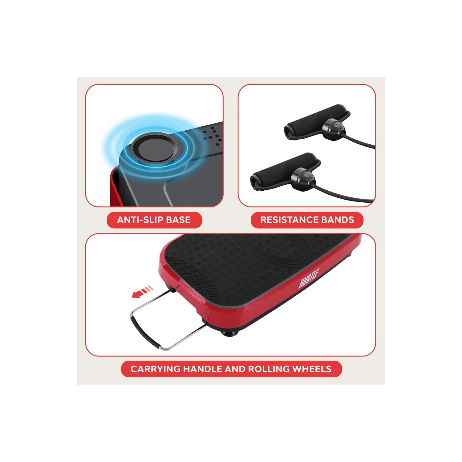 Hurtle Fitness Vibration Platform Machine Home Gym Whole Body Shaker Exercise Machine Workout Trainer Fast Weight Loss w/Resistance Bands Easy Carry