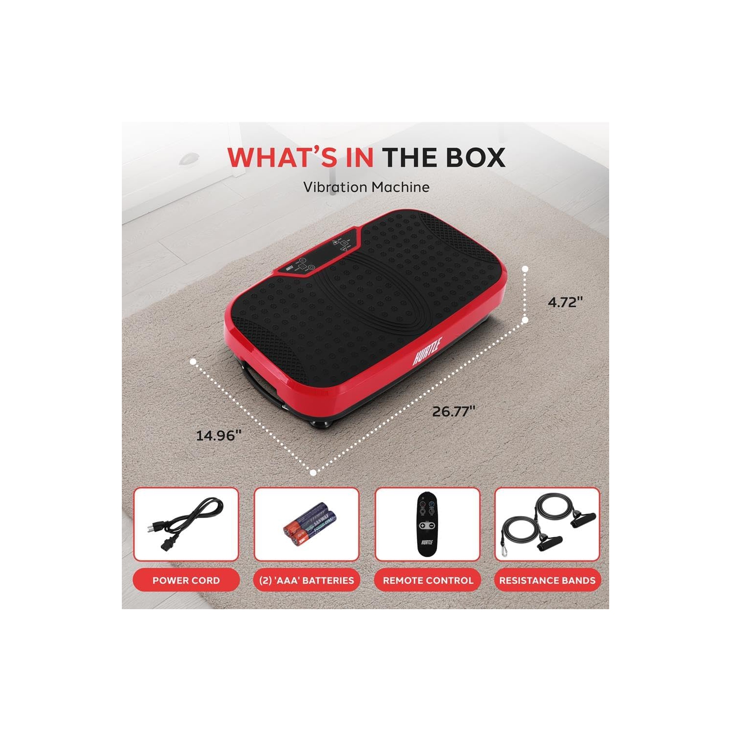 Hurtle Fitness Vibration Platform Machine Home Gym Whole Body Shaker Exercise Machine Workout Trainer Fast Weight Loss w/Resistance Bands Easy Carry