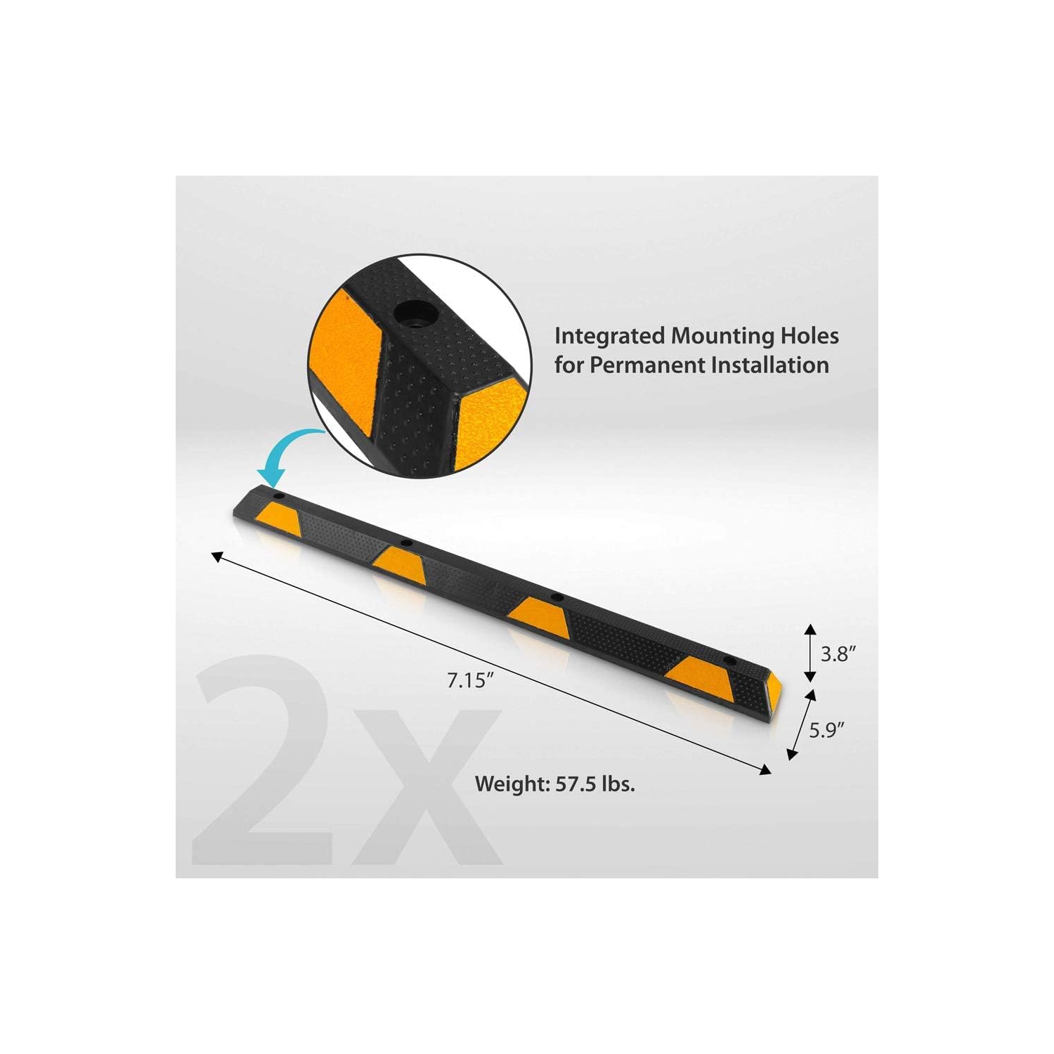 Pyle 72 Inch Heavy Duty Vehicle Rubber Car Parking Wheel Guide Stopper for Driveways, Parking Lot Spots, and Garages, Pack of 2, Black