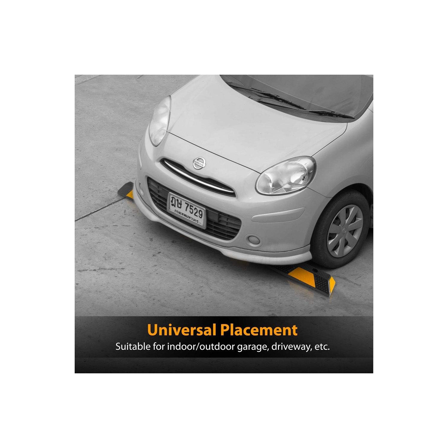 Pyle 72 Inch Heavy Duty Vehicle Rubber Car Parking Wheel Guide Stopper for Driveways, Parking Lot Spots, and Garages, Pack of 2, Black