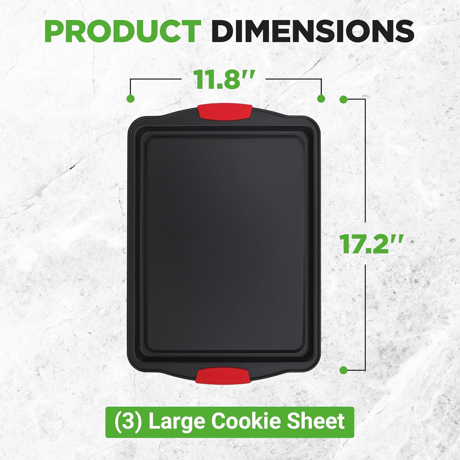 NutriChef 3-Piece Large Nonstick Cookie Sheets for Baking | Premium Food-Grade Carbon Steel, Non-Stick Tray Set with Silicone Handles, Oven Safe up