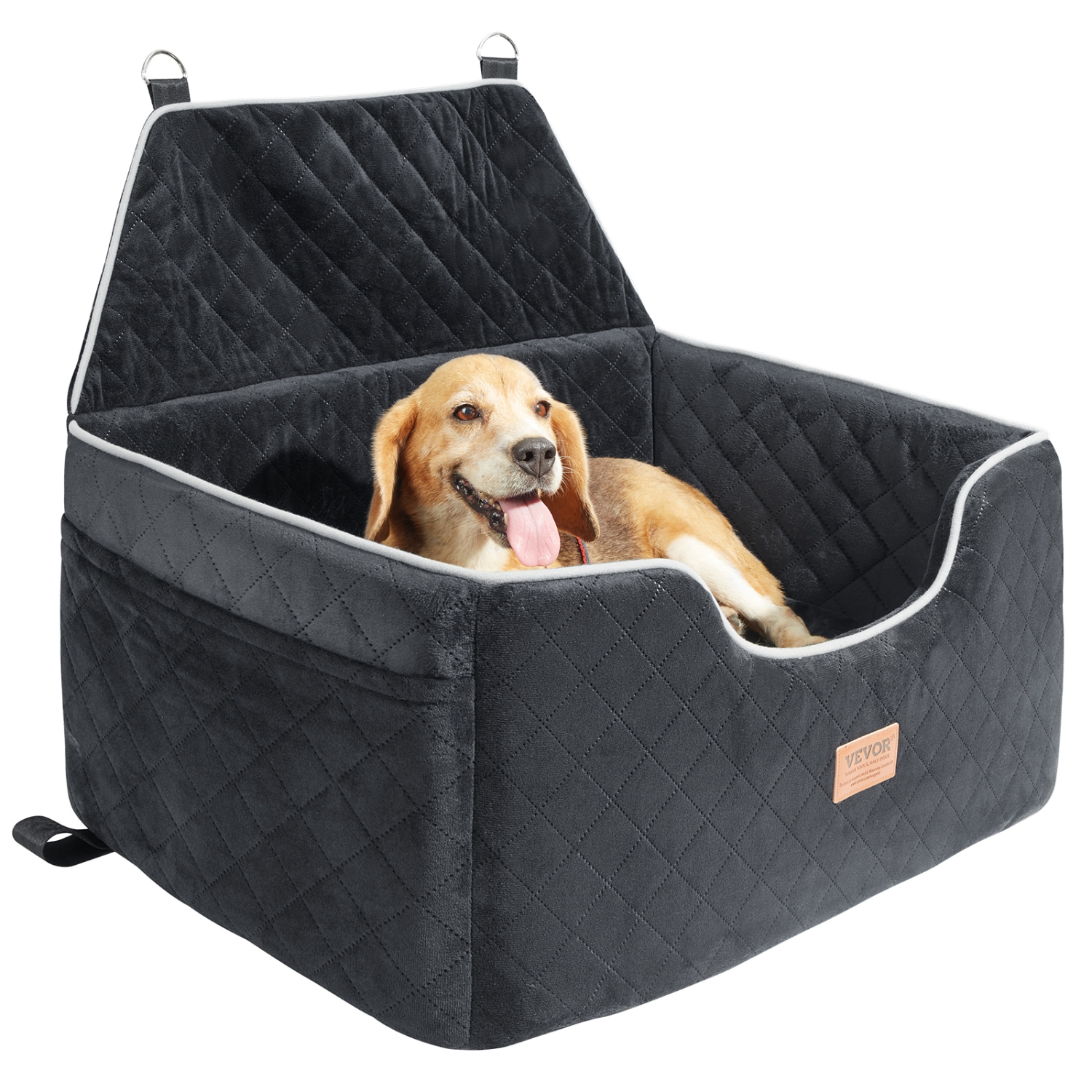 VEVOR Dog Car Seat, Dog Booster Seat for Car with A Storage Pocket, Pet Car Seat with Clip-On Safety Leash, Sponge Filling, Dog Car Bed for Medium &