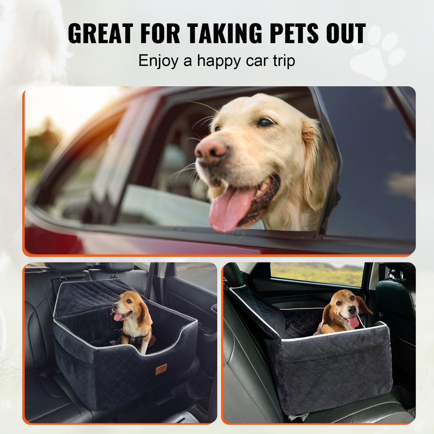 VEVOR Dog Car Seat, Dog Booster Seat for Car with A Storage Pocket, Pet Car Seat with Clip-On Safety Leash, Sponge Filling, Dog Car Bed for Medium &