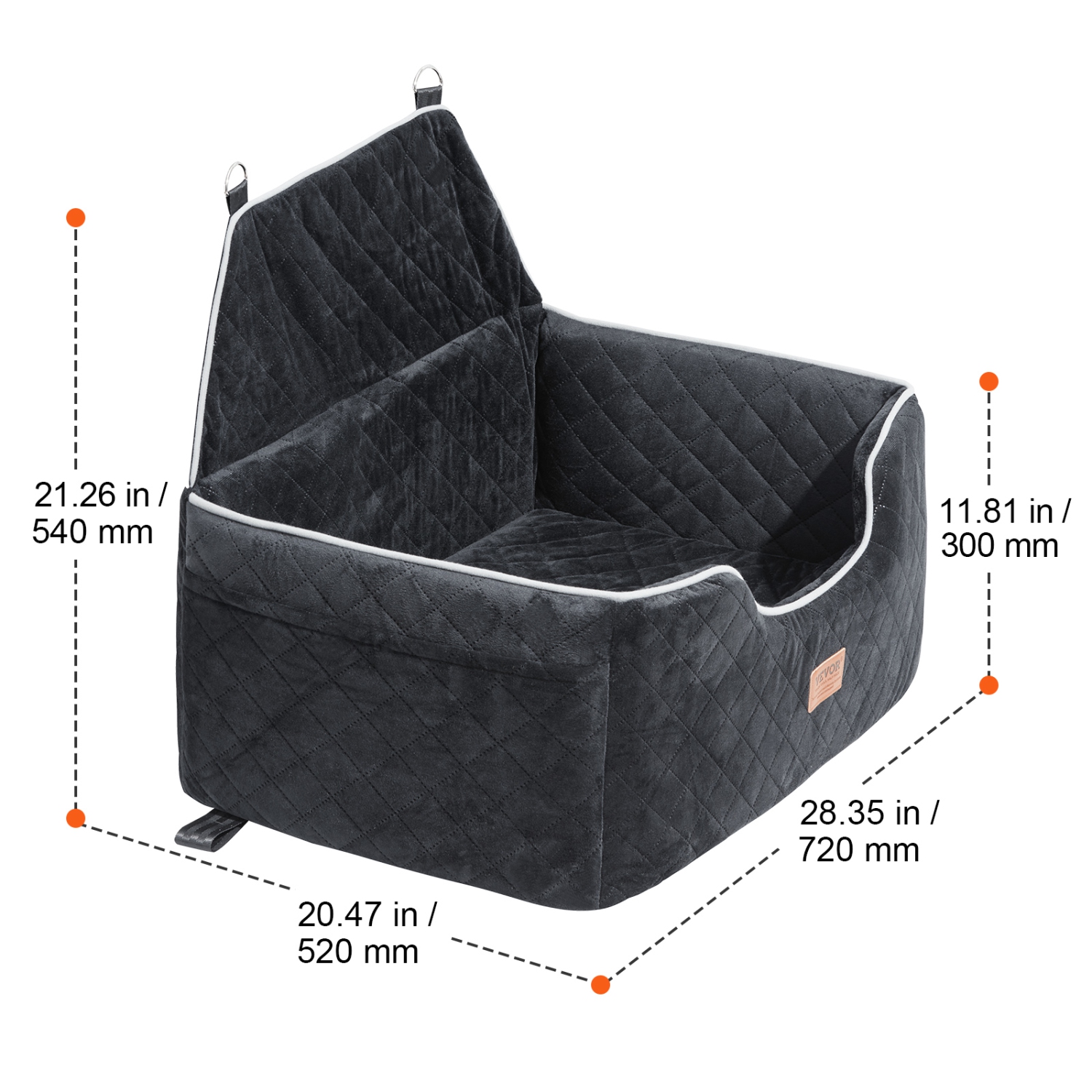 VEVOR Dog Car Seat, Dog Booster Seat for Car with A Storage Pocket, Pet Car Seat with Clip-On Safety Leash, Sponge Filling, Dog Car Bed for Medium &