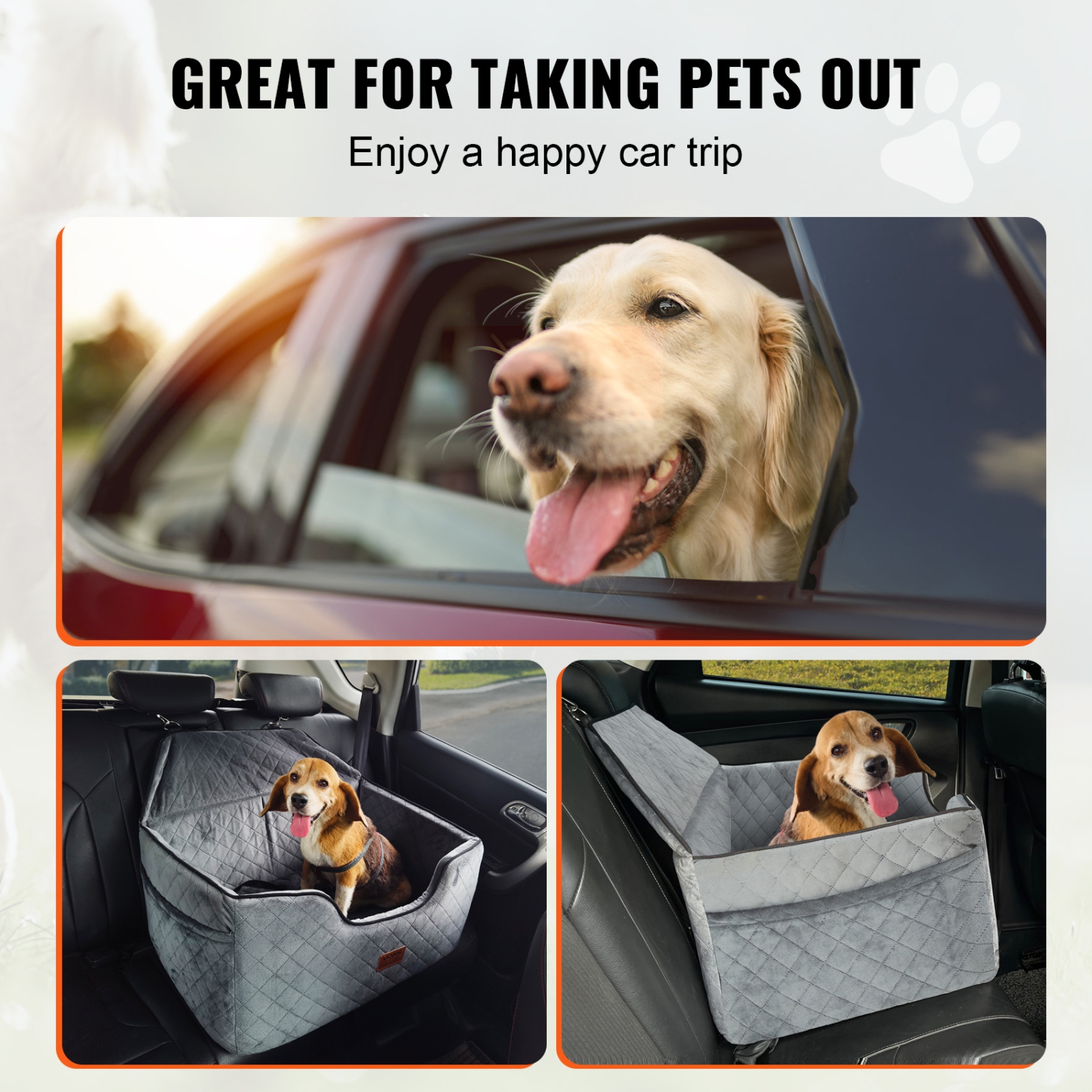 VEVOR Dog Car Seat, Dog Booster Seat for Car with A Storage Pocket, Pet Car Seat with Clip-On Safety Leash, Sponge Filling, Dog Car Bed for Medium &