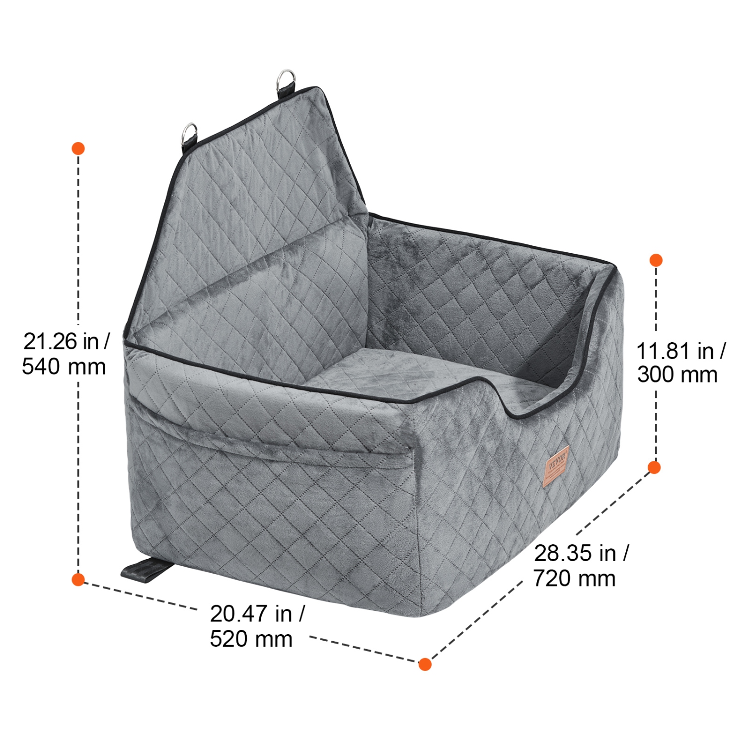 VEVOR Dog Car Seat, Dog Booster Seat for Car with A Storage Pocket, Pet Car Seat with Clip-On Safety Leash, Sponge Filling, Dog Car Bed for Medium &