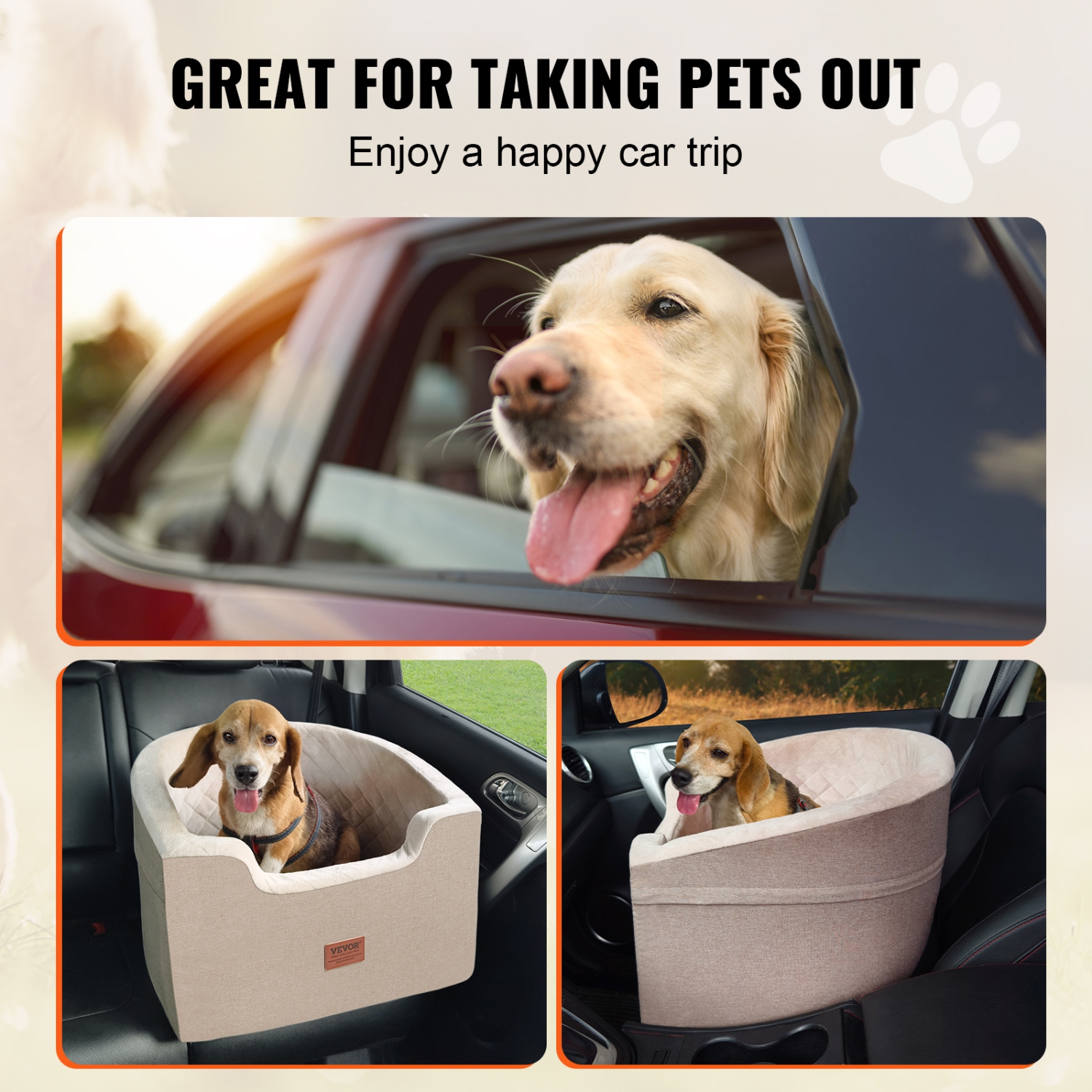 VEVOR Dog Car Seat, Waterproof Dog Booster Seat for Car with A Storage Pocket, Clip-On Safety Leash and Sponge Filling, Dog Car Bed for Small &