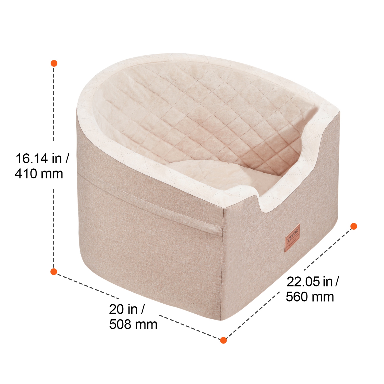 VEVOR Dog Car Seat, Waterproof Dog Booster Seat for Car with A Storage Pocket, Clip-On Safety Leash and Sponge Filling, Dog Car Bed for Small &