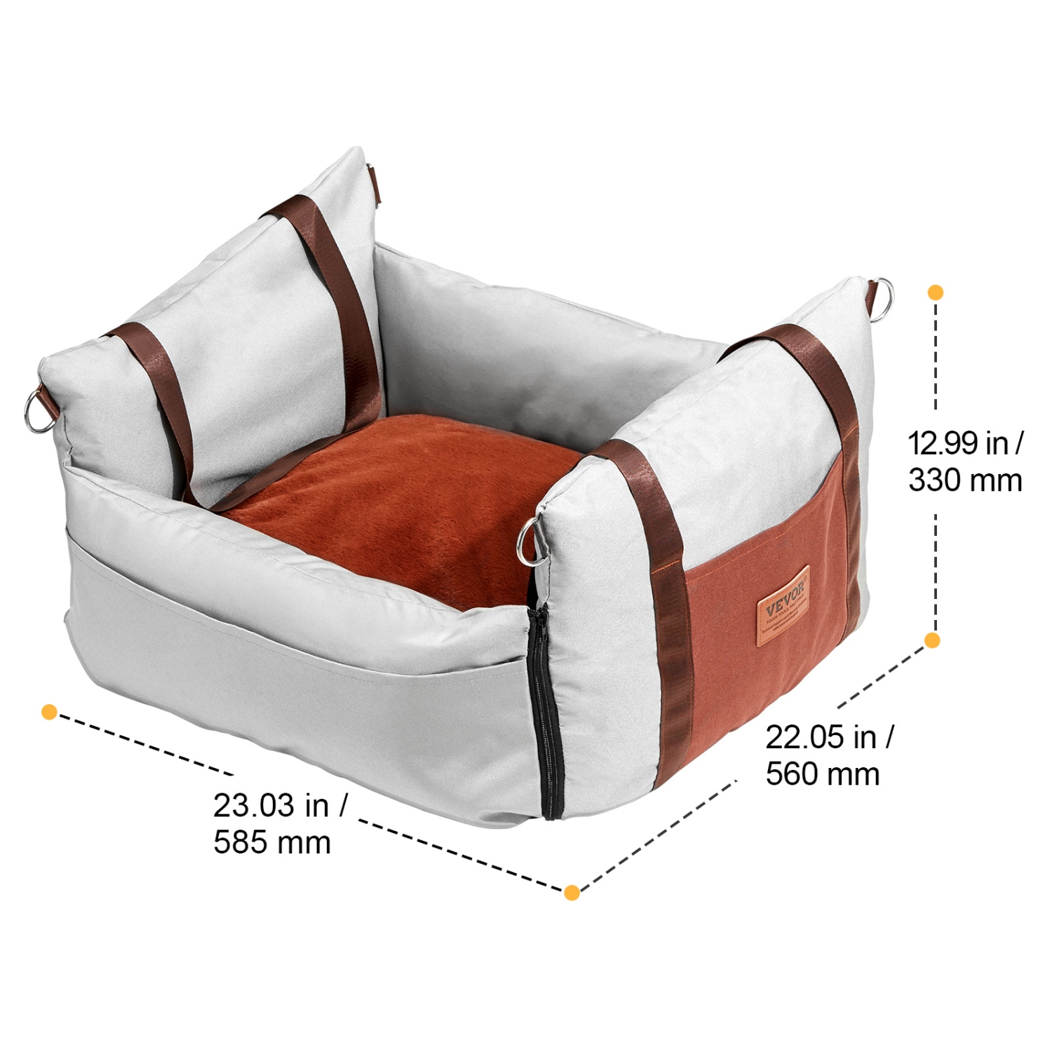 VEVOR Dog Car Seat, Waterproof Dog Booster Seat for Car with Side Handles and A Storage Pocket, Clip-On Safety Leash and PP Cotton Filling, Car Bed