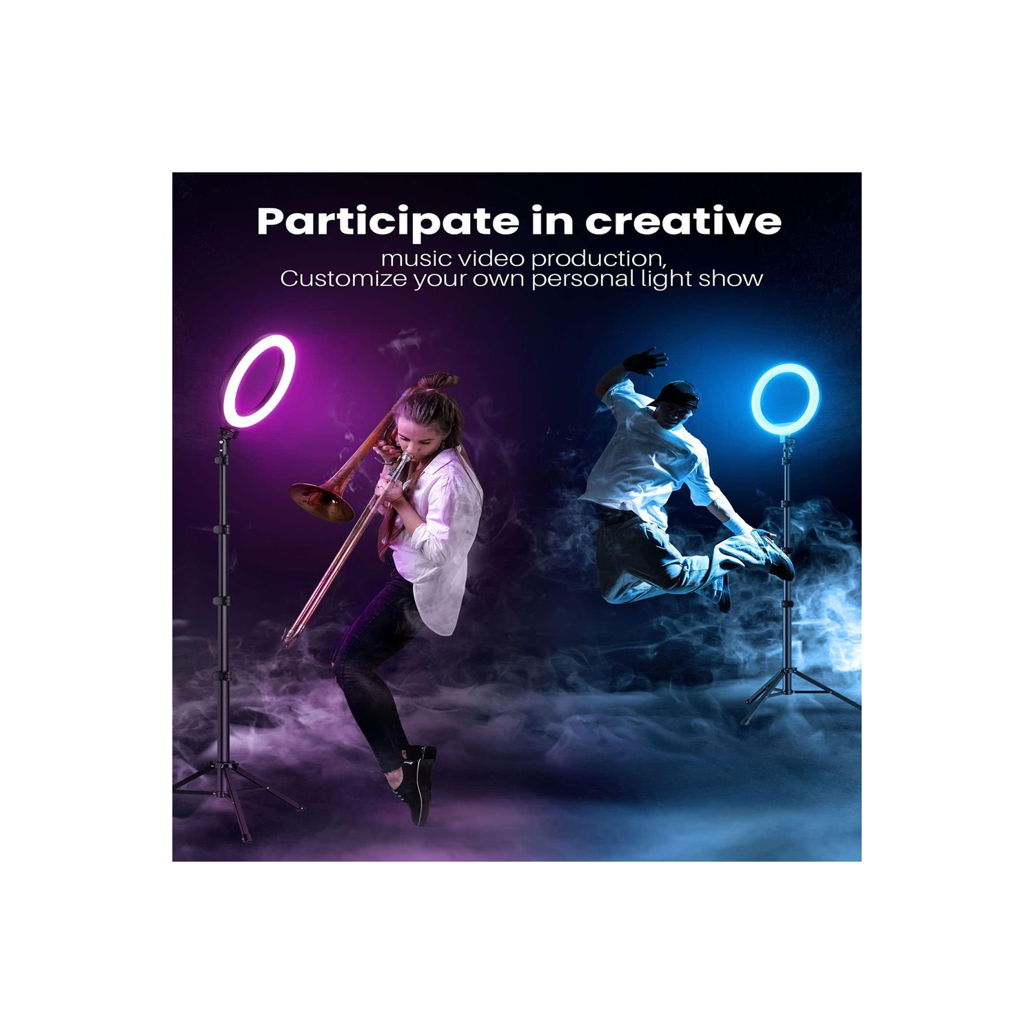 12" Ring Light with Stand 72" Tall & 2 Phone Holders,38 Color Modes Selfie LED Ring Light with Tripod Stand for iPhone/Android,Big Ring Light for