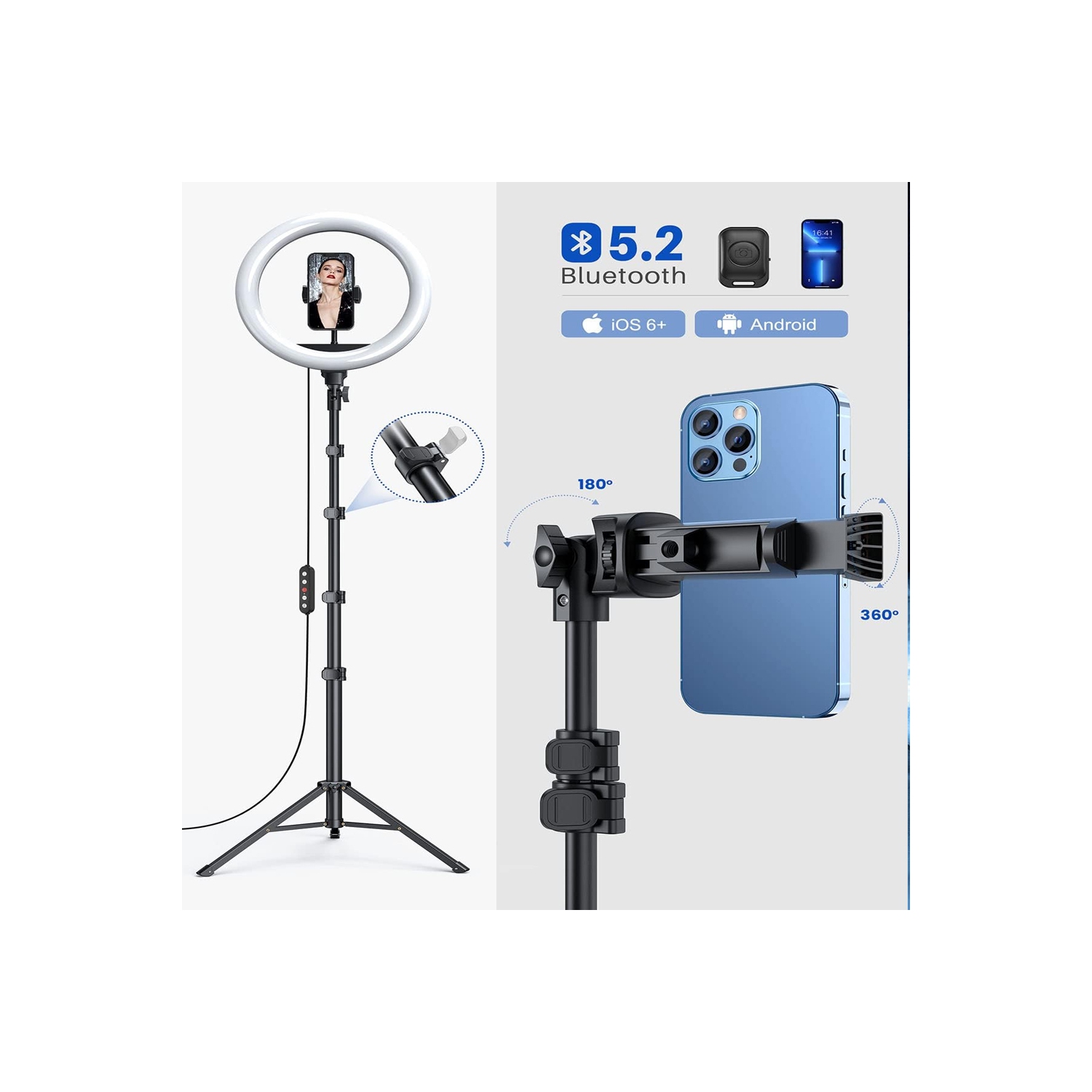 12" Ring Light with Stand 72" Tall & 2 Phone Holders,38 Color Modes Selfie LED Ring Light with Tripod Stand for iPhone/Android,Big Ring Light for