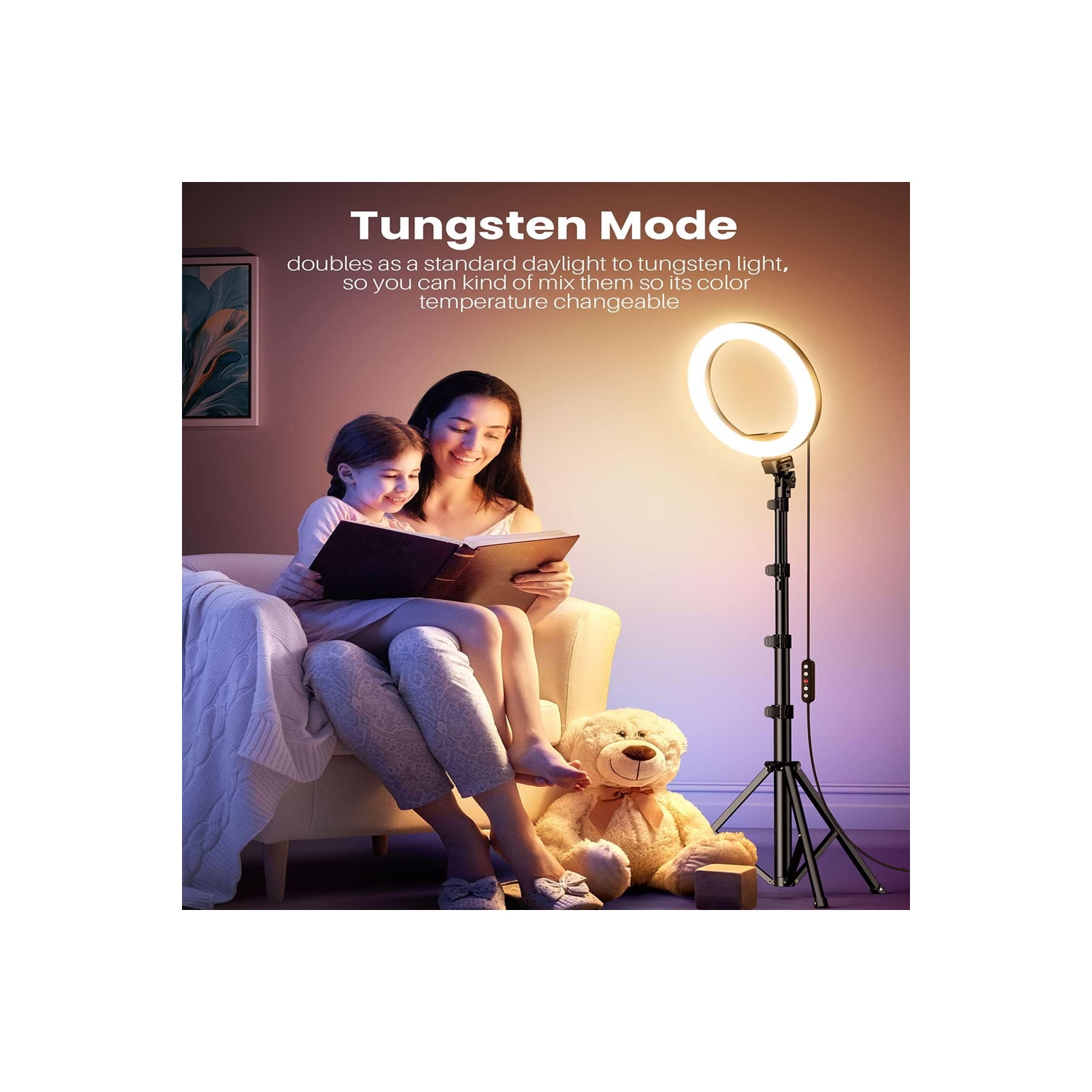 12" Ring Light with Stand 72" Tall & 2 Phone Holders,38 Color Modes Selfie LED Ring Light with Tripod Stand for iPhone/Android,Big Ring Light for