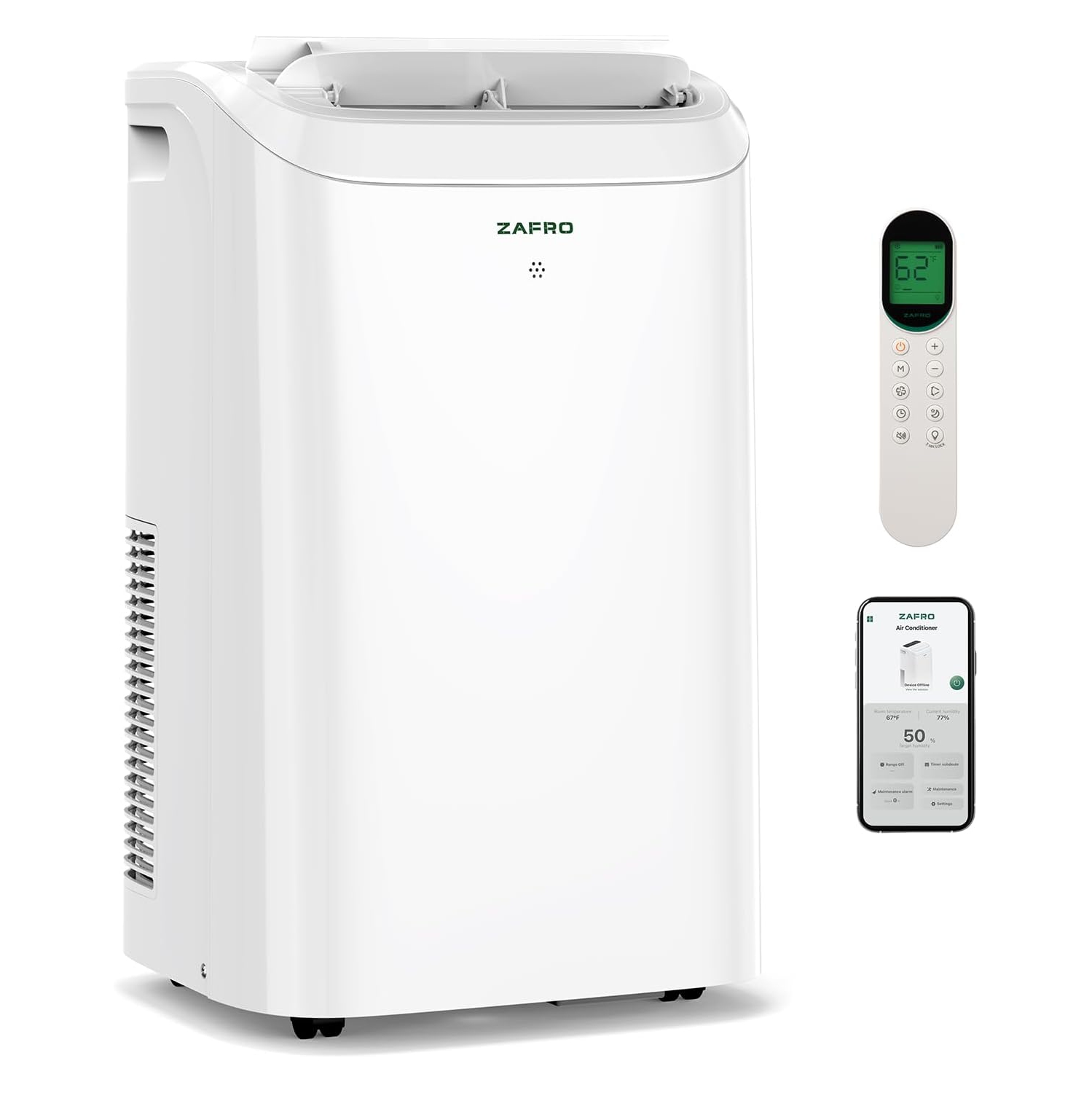 Climatiseurs portatifs 12&nbsp;000&nbsp;BTU de ZAFRO avec Wi-Fi, 44&nbsp;dB ultra-silencieux, R32 écologique, refroidissement rapide en 30s, aucun