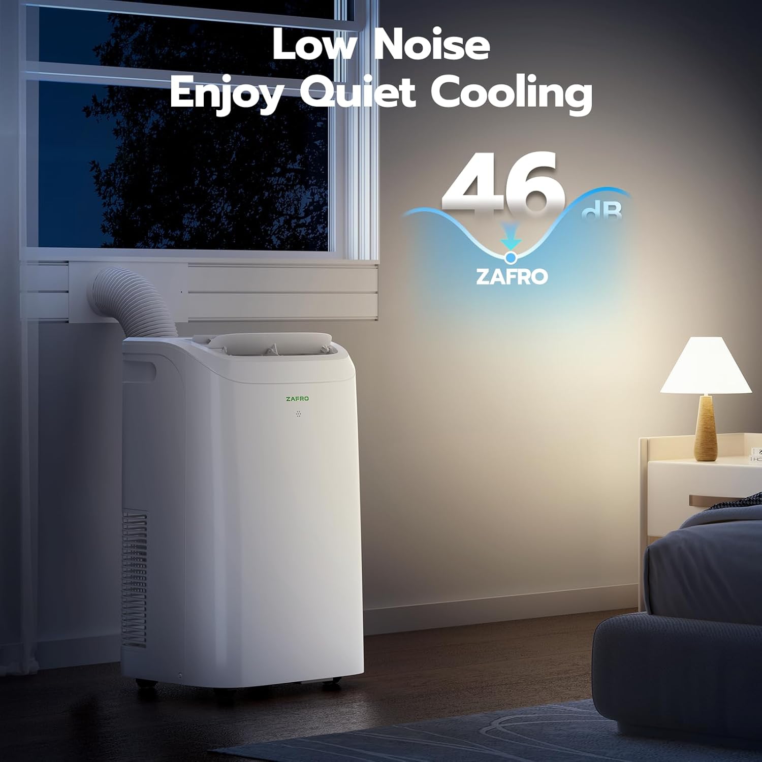 ZAFRO 14,000 BTU Portable Air Conditioners with WiFi APP Control, 46dB, R32 Eco-Friendly,Fast Cooling in 30s, No Drainage Needed, Filter Cleaning