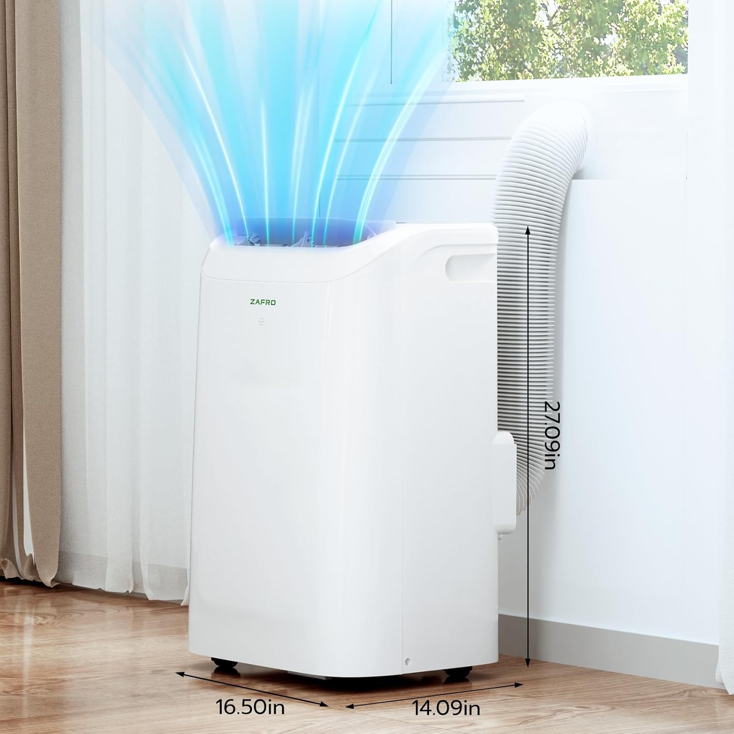 ZAFRO 14,000 BTU Portable Air Conditioners with WiFi APP Control, 46dB, R32 Eco-Friendly,Fast Cooling in 30s, No Drainage Needed, Filter Cleaning