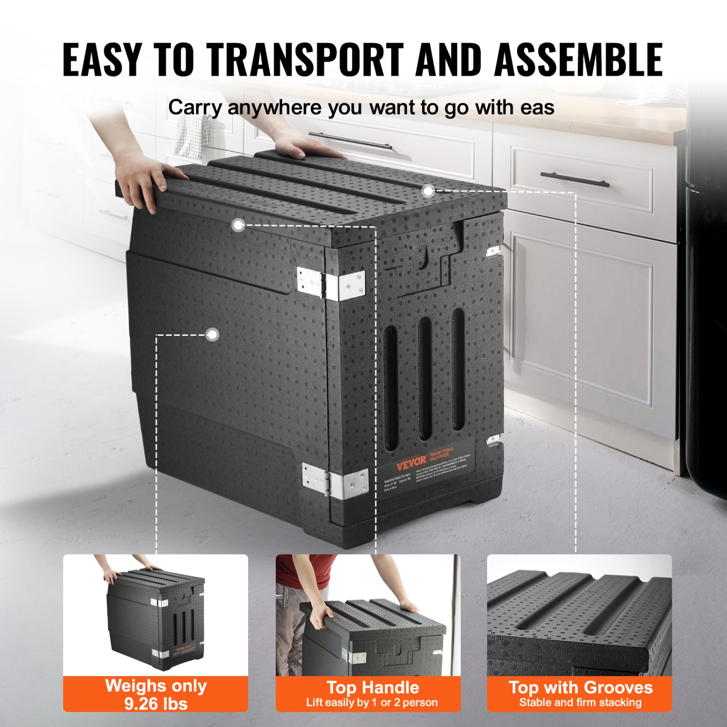 VEVOR 82 Qt Insulated Food Pan Carrier, Hot Box for Catering, LLDPE Food Box Carrier with Double Buckles, Front Loading Food Warmer for Restaurant,