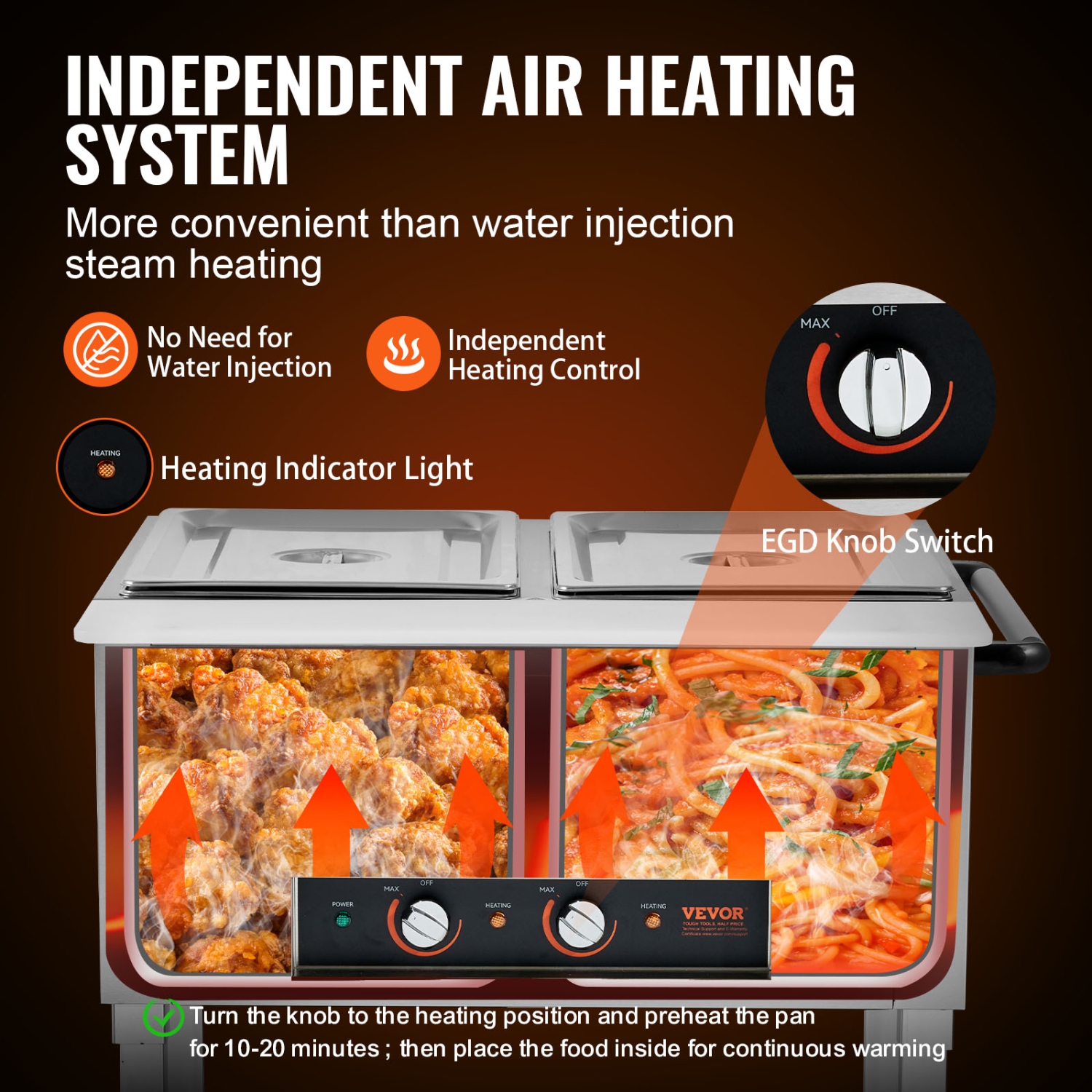 VEVOR 2-Pan Commercial Food Warmer, 2 x 20.6QT Electric Steam Table, 1000W Professional Buffet Catering Food Warmer with 4 Wheels, Food Grade