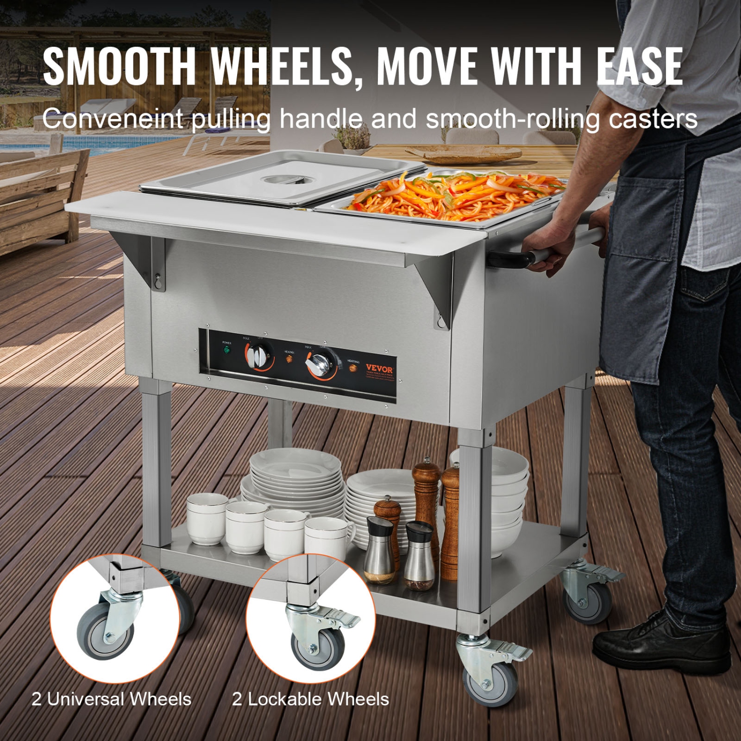 VEVOR 2-Pan Commercial Food Warmer, 2 x 20.6QT Electric Steam Table, 1000W Professional Buffet Catering Food Warmer with 4 Wheels, Food Grade