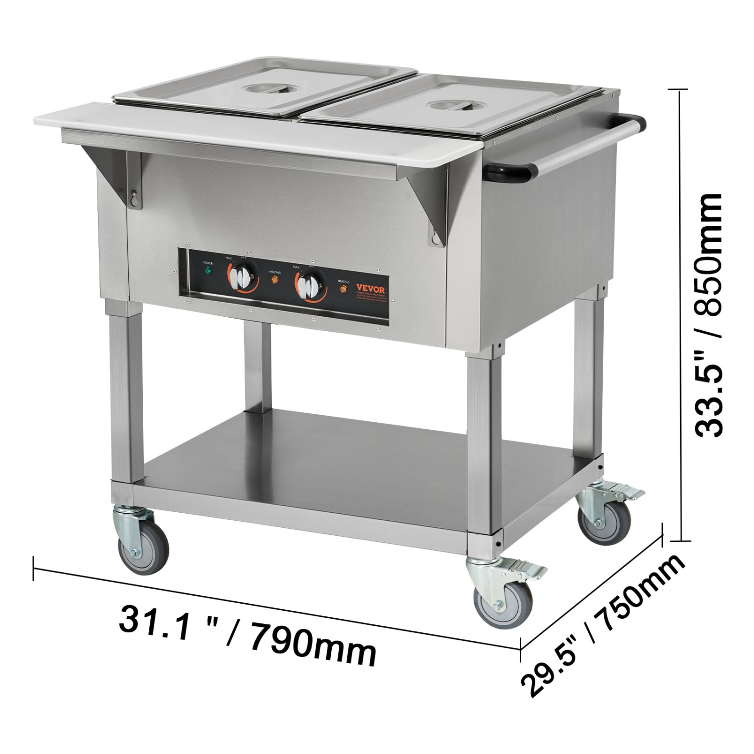 VEVOR 2-Pan Commercial Food Warmer, 2 x 20.6QT Electric Steam Table, 1000W Professional Buffet Catering Food Warmer with 4 Wheels, Food Grade
