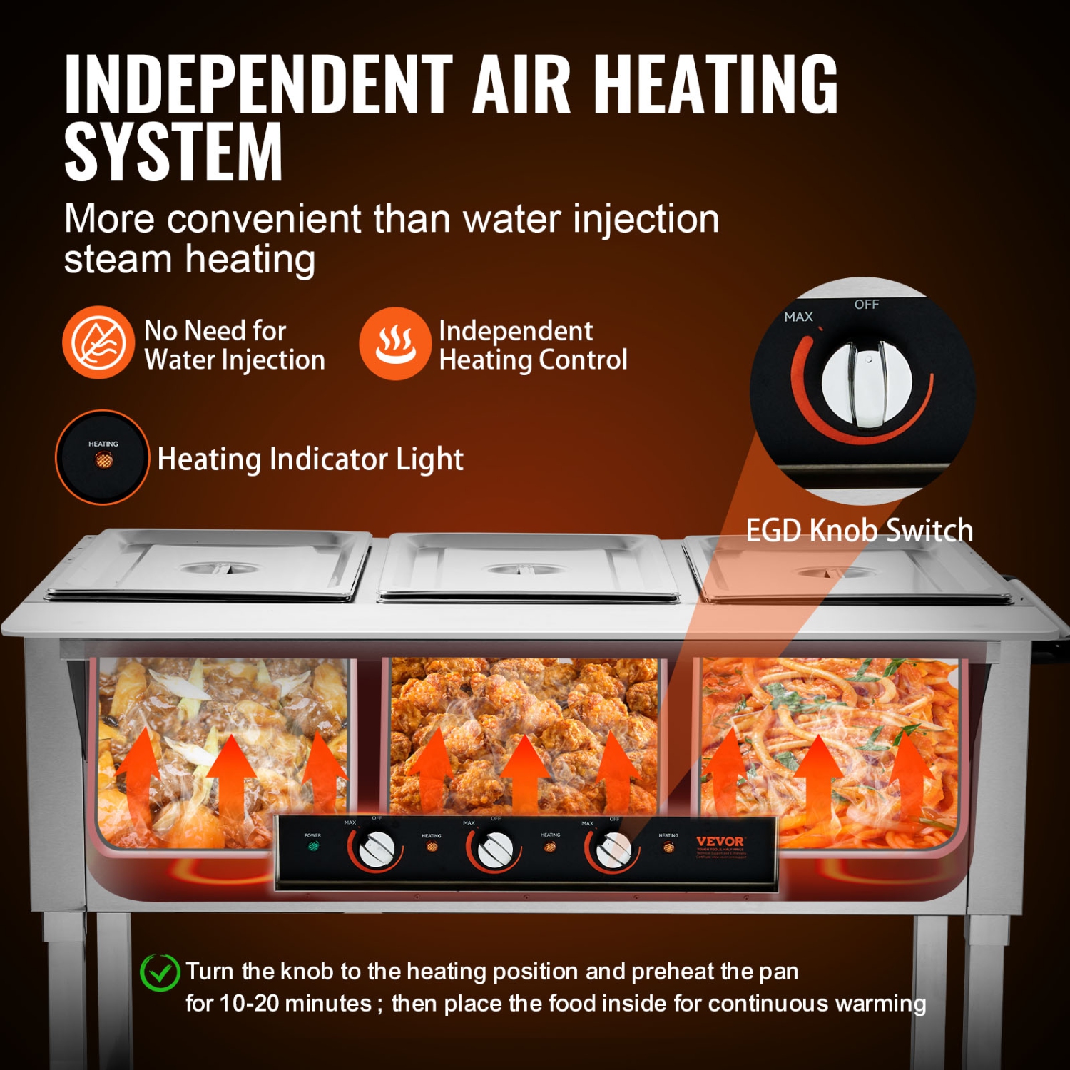 VEVOR 3-Pan Commercial Food Warmer, 3 x 20.6QT Electric Steam Table, 1500W Professional Buffet Catering Food Warmer with 4 Wheels, Food Grade