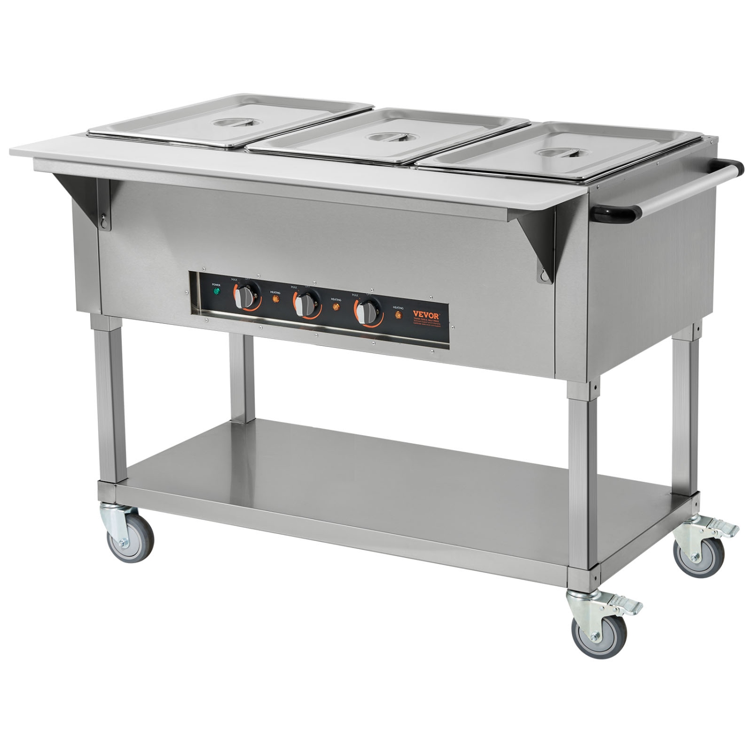 VEVOR 3-Pan Commercial Food Warmer, 3 x 20.6QT Electric Steam Table, 1500W Professional Buffet Catering Food Warmer with 4 Wheels, Food Grade