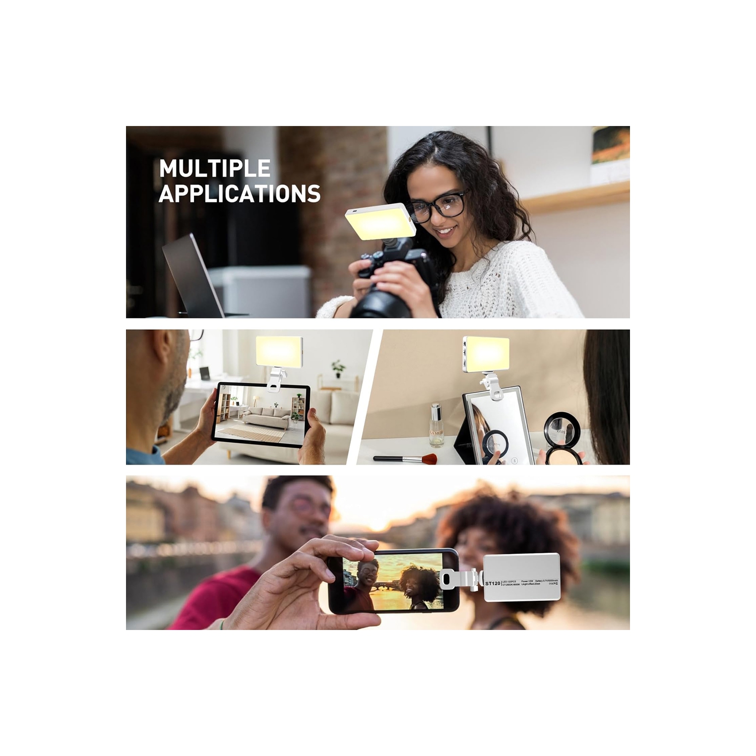 120 LED Phone Light, Selfie Light for iPhone, 5000Mah Rechargeable Clip Video Light for Phone, Camera, Laptop, iPad, Adjusted 3 Lights Modes for