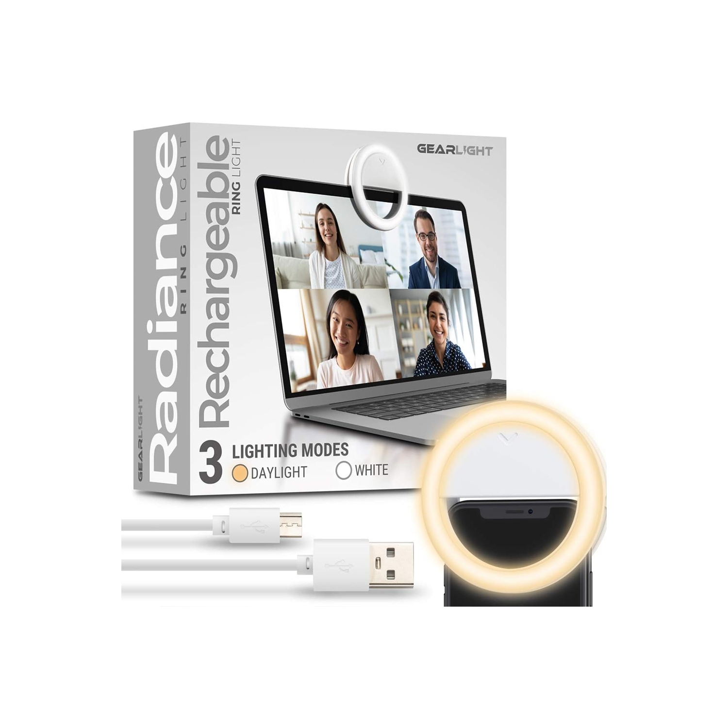 Selfie Ring Light for Computer or Phone - iPhone Compatible LED Lighting for Laptop Webcam - Rechargeable Circle Clip on Ring Light - Cute Stuff &