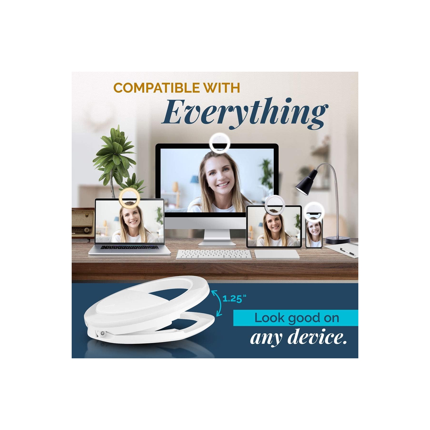 Selfie Ring Light for Computer or Phone - iPhone Compatible LED Lighting for Laptop Webcam - Rechargeable Circle Clip on Ring Light - Cute Stuff &