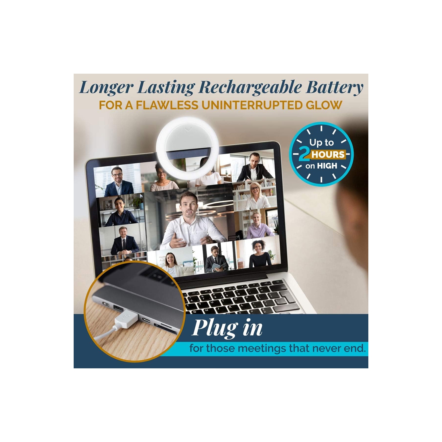 Selfie Ring Light for Computer or Phone - iPhone Compatible LED Lighting for Laptop Webcam - Rechargeable Circle Clip on Ring Light - Cute Stuff &