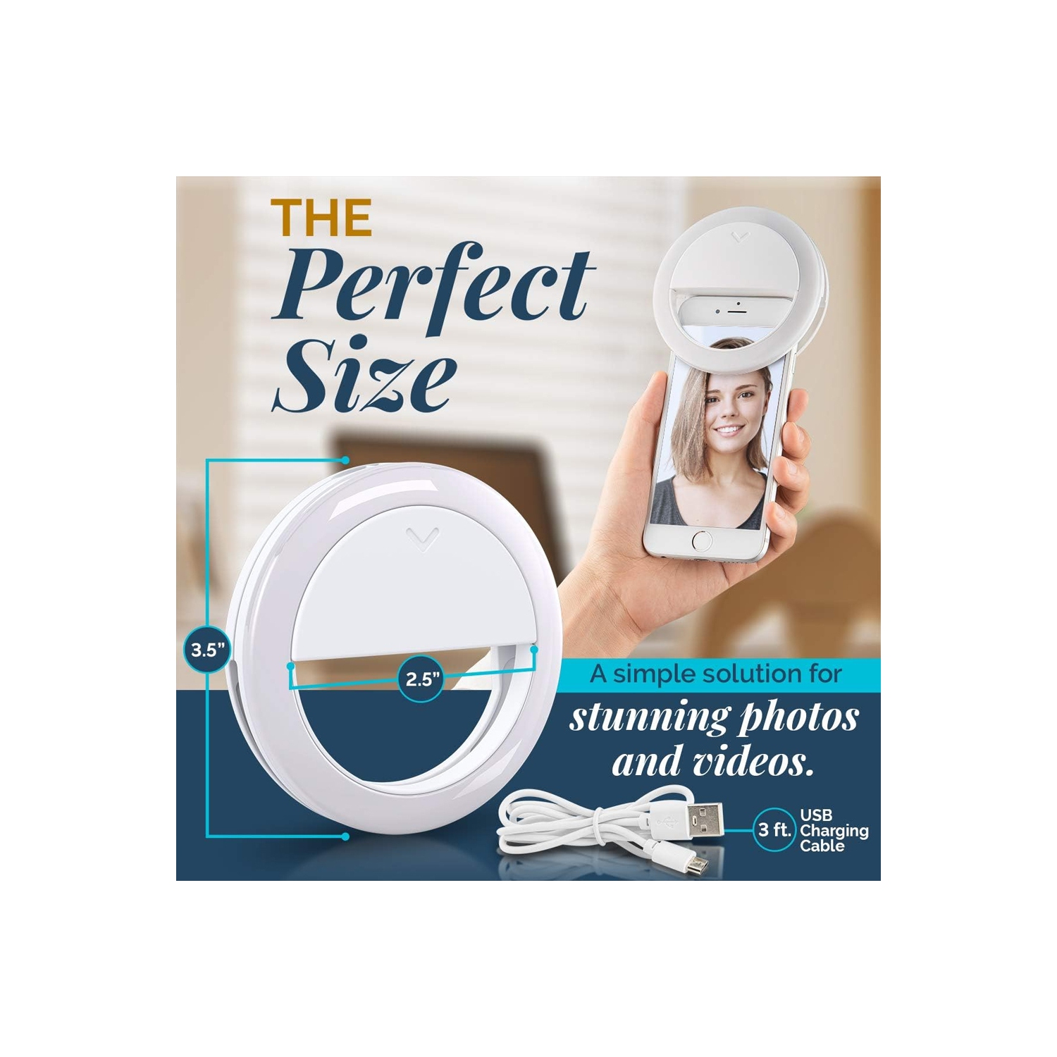 Selfie Ring Light for Computer or Phone - iPhone Compatible LED Lighting for Laptop Webcam - Rechargeable Circle Clip on Ring Light - Cute Stuff &