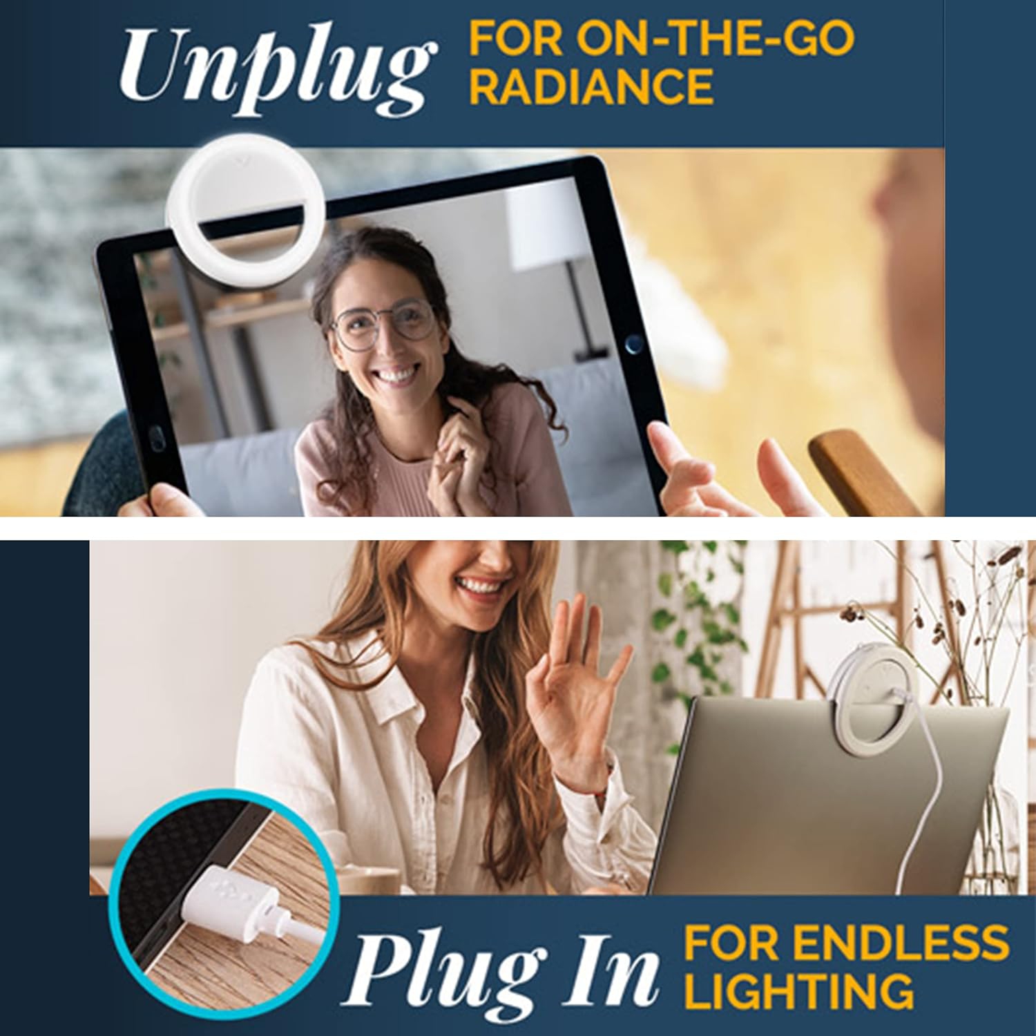 Selfie Ring Light for Computer or Phone - iPhone Compatible LED Lighting for Laptop Webcam - Rechargeable Circle Clip on Ring Light - Cute Stuff &