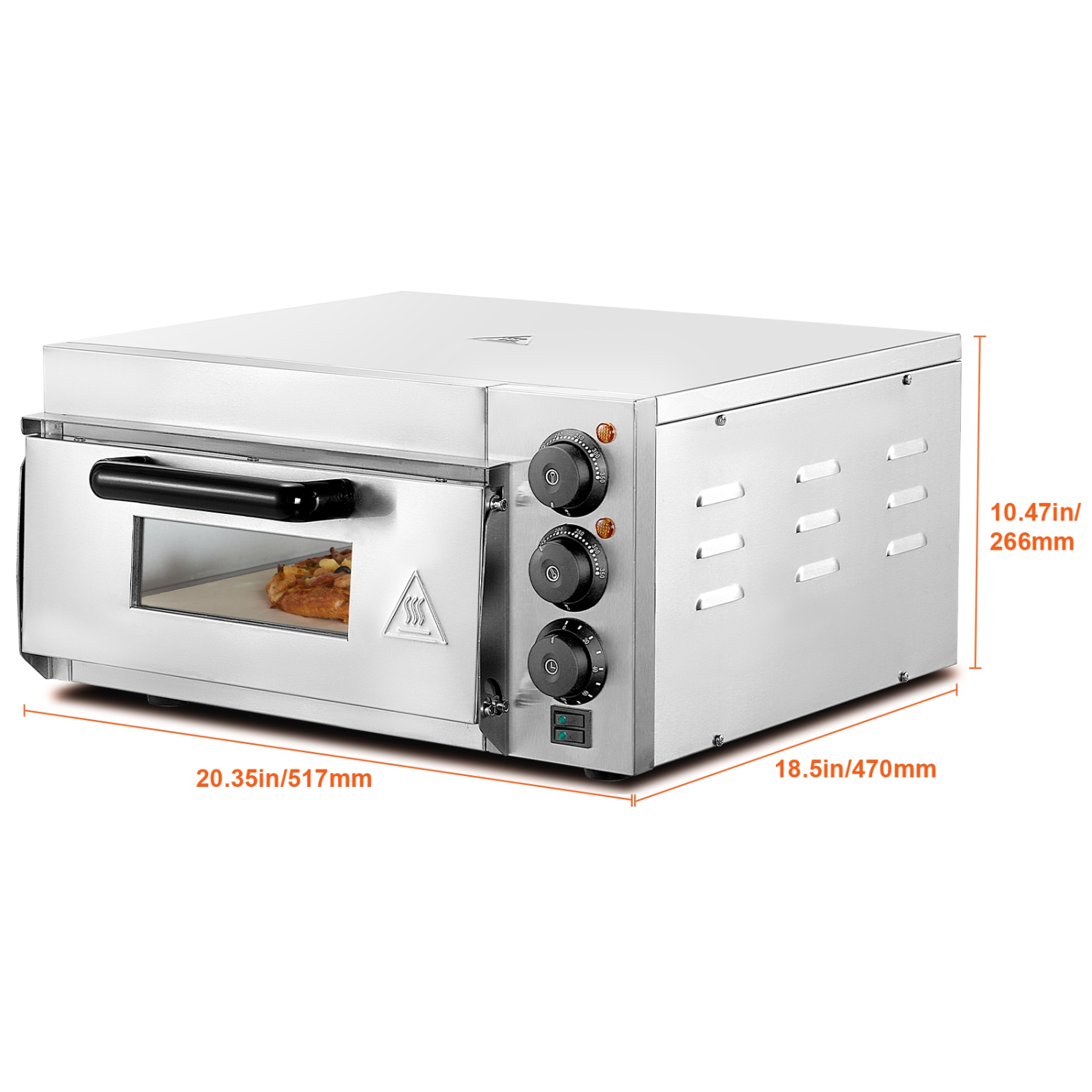 Four à pizza commercial de 14&nbsp;po VEVOR, plateau simple, four à pizza électrique en acier inoxydable avec pierre et poignée, machine à pizza