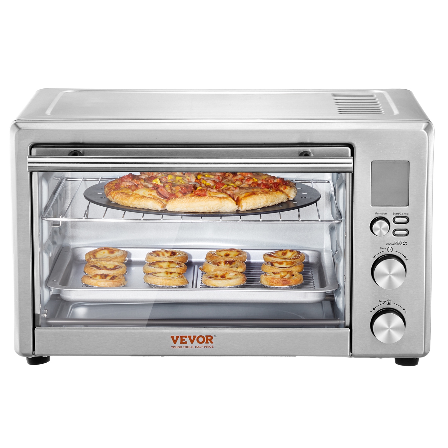 VEVOR 10-IN-1 Convection Oven, 28L/29.6Qt Multifunctional Conventional Oven Countertop, 1800W 4-Tier Toaster with Glass Door, with Trays Wire Racks