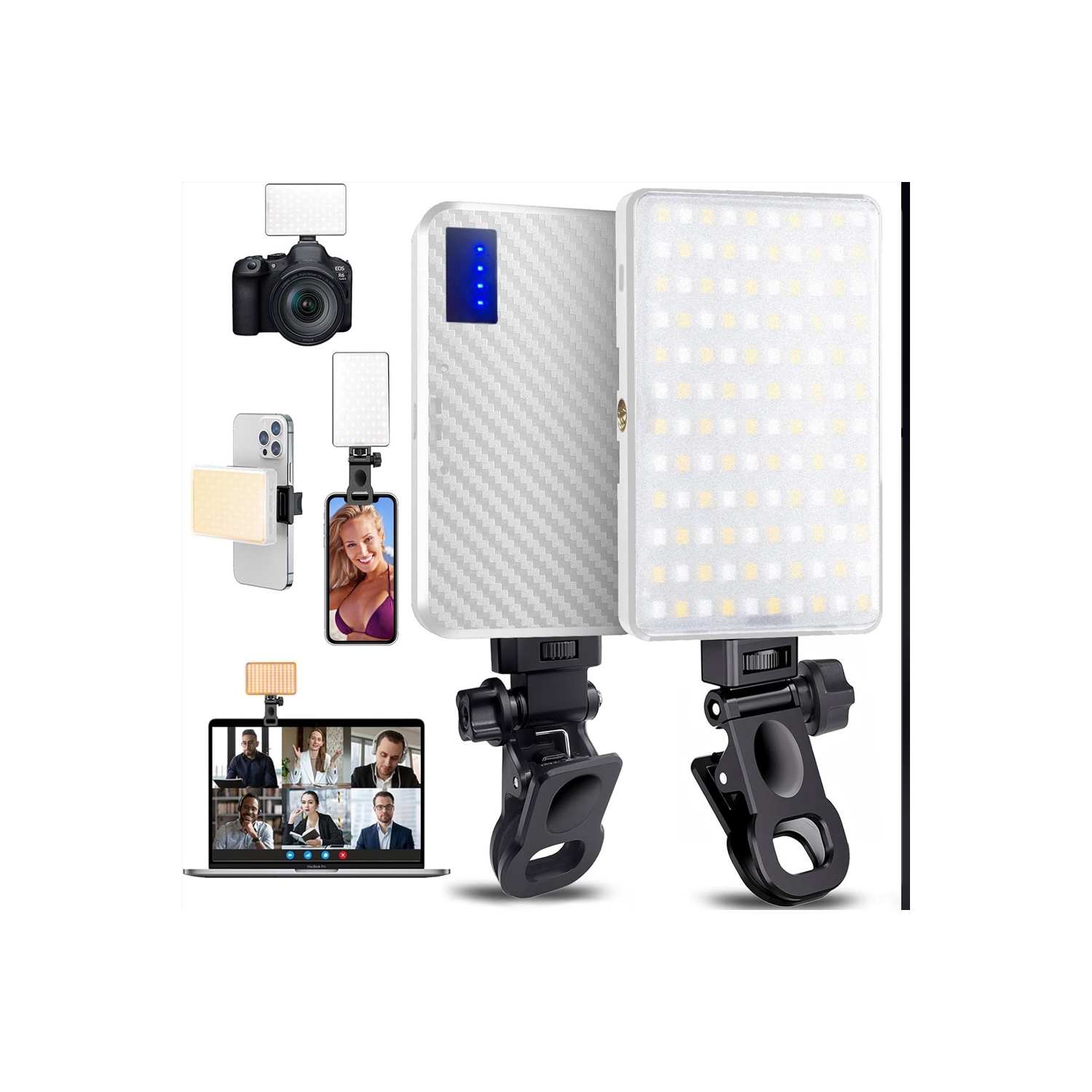 Lampe à égoportrait rechargeable de 168 LED et pince de téléphone pour iPhone, lampe de téléphone avec luminosité réglable, idéale pour les