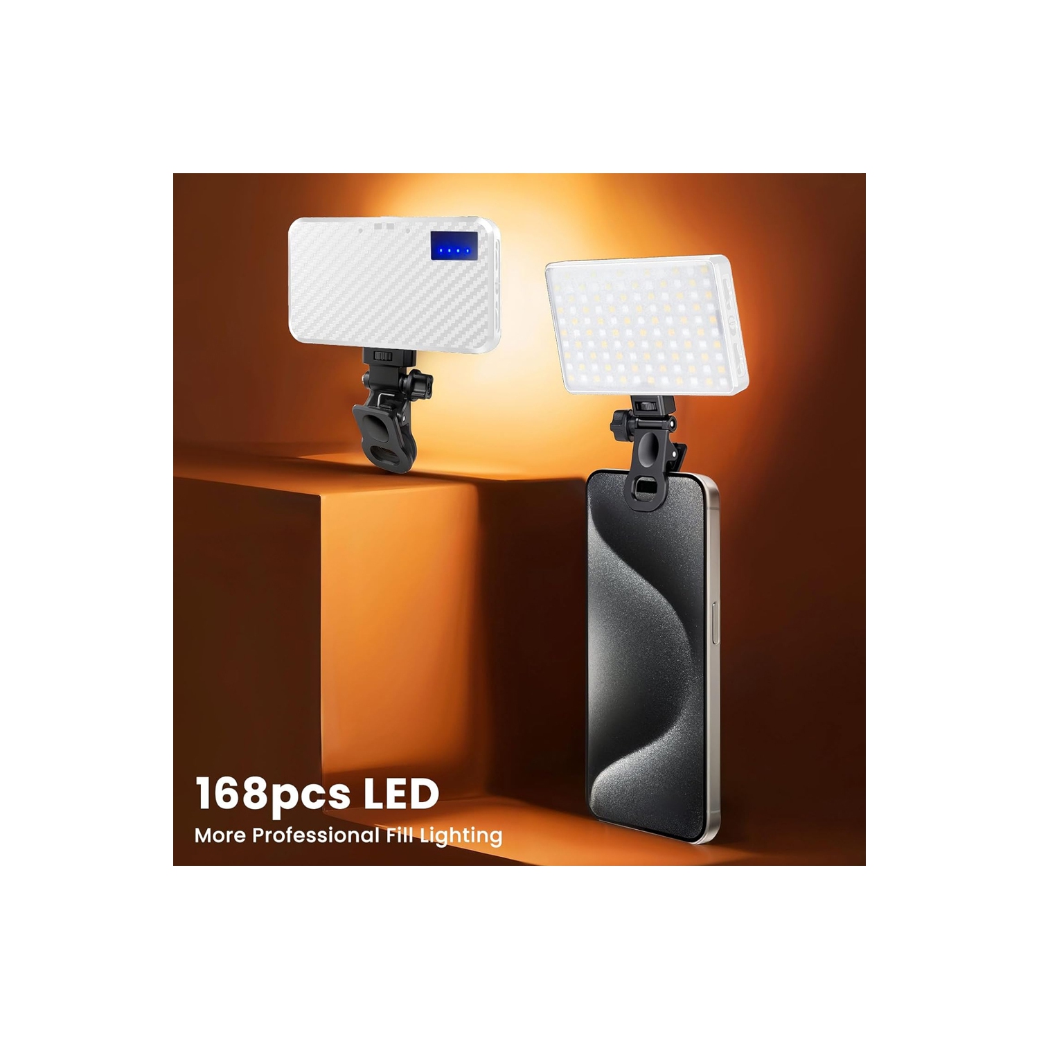 Lampe à égoportrait rechargeable de 168 LED et pince de téléphone pour iPhone, lampe de téléphone avec luminosité réglable, idéale pour les