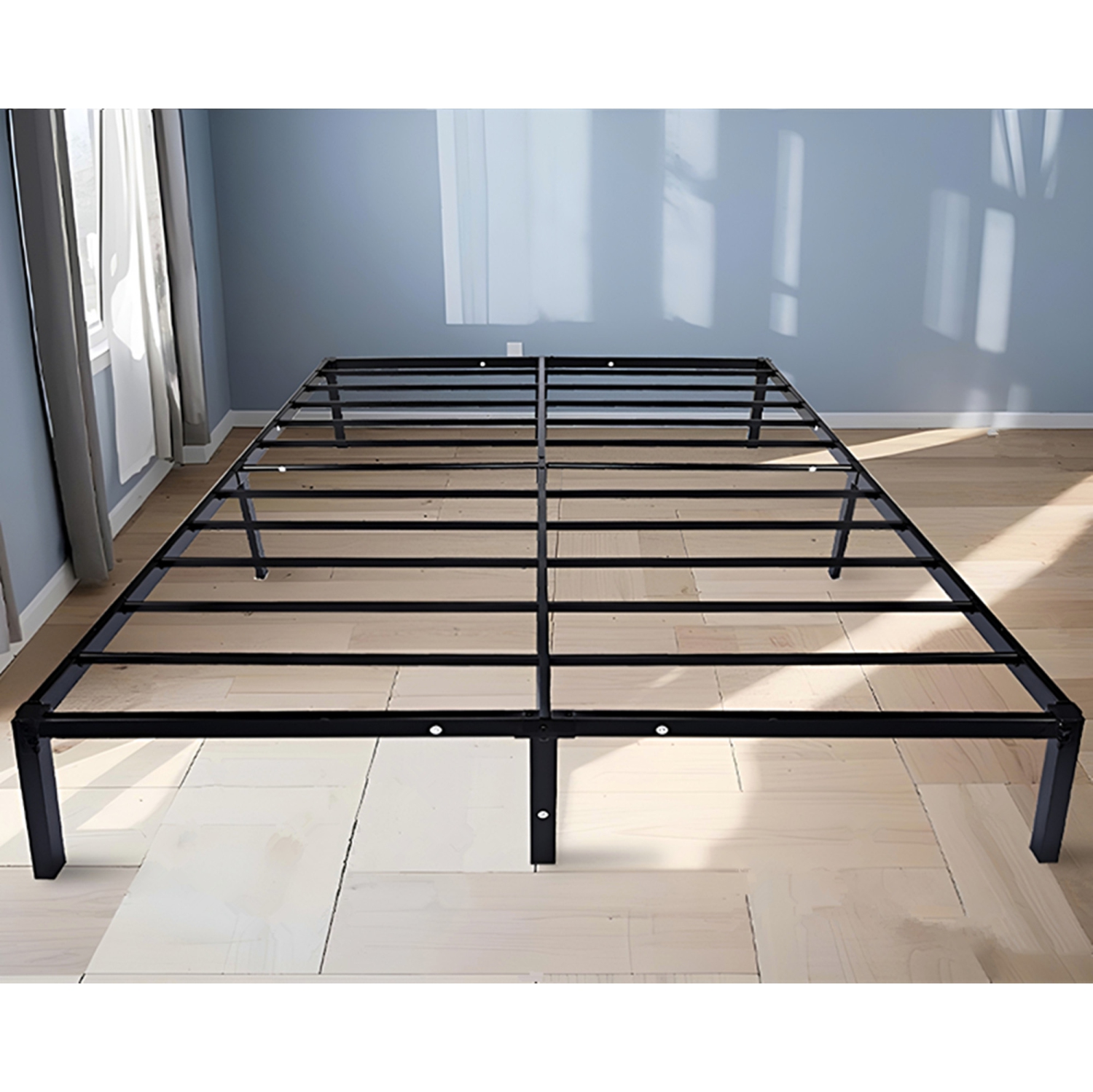 Cadre de grand lit en métal, base de matelas plateforme en acier robuste avec soutien à lattes, aucun sommier requis et bruit ambiant